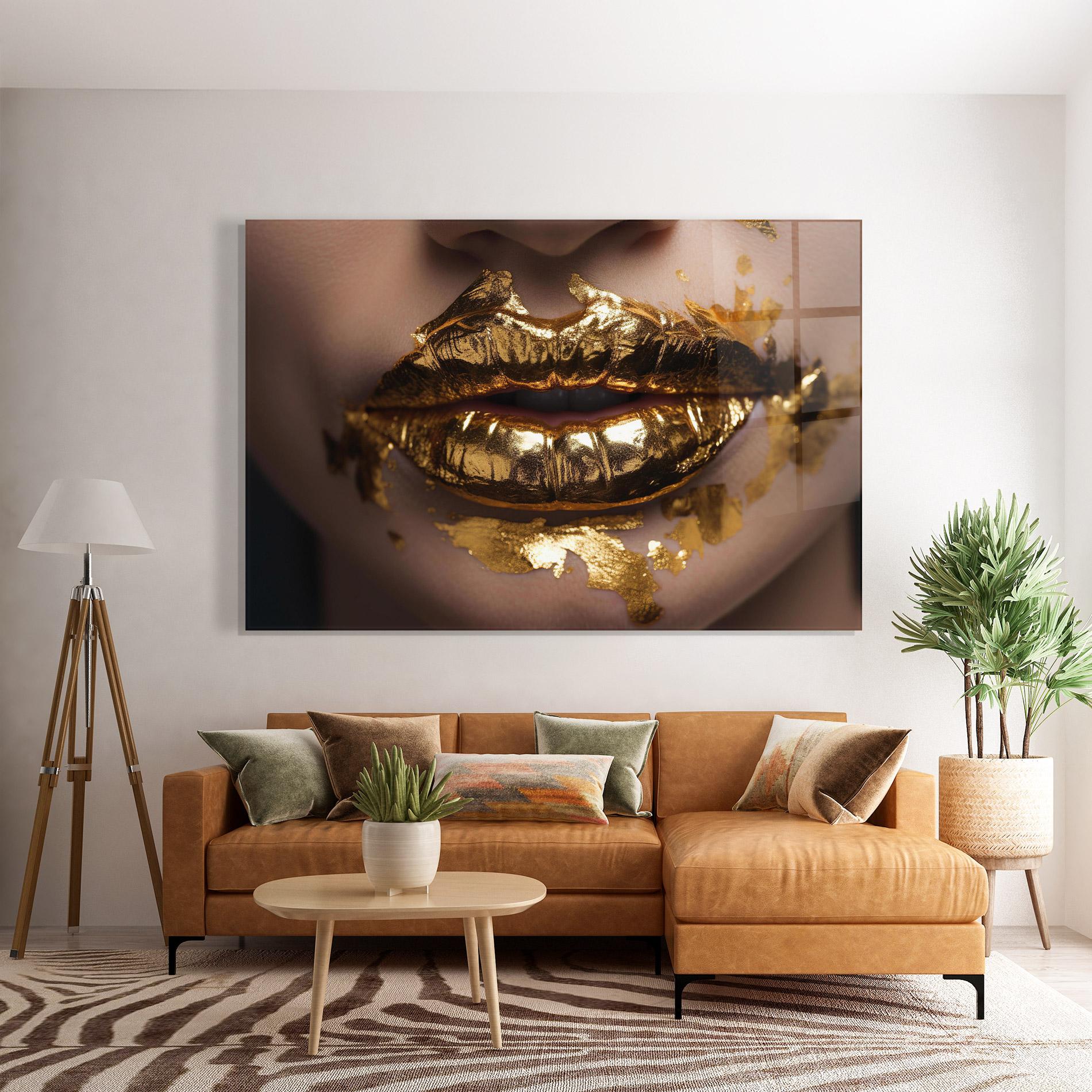Glasbild Close Gold Lips mockup 7