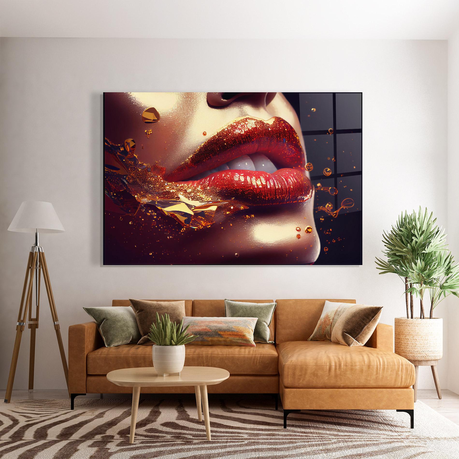 Glasbild Gold Glitter Lips mockup 7
