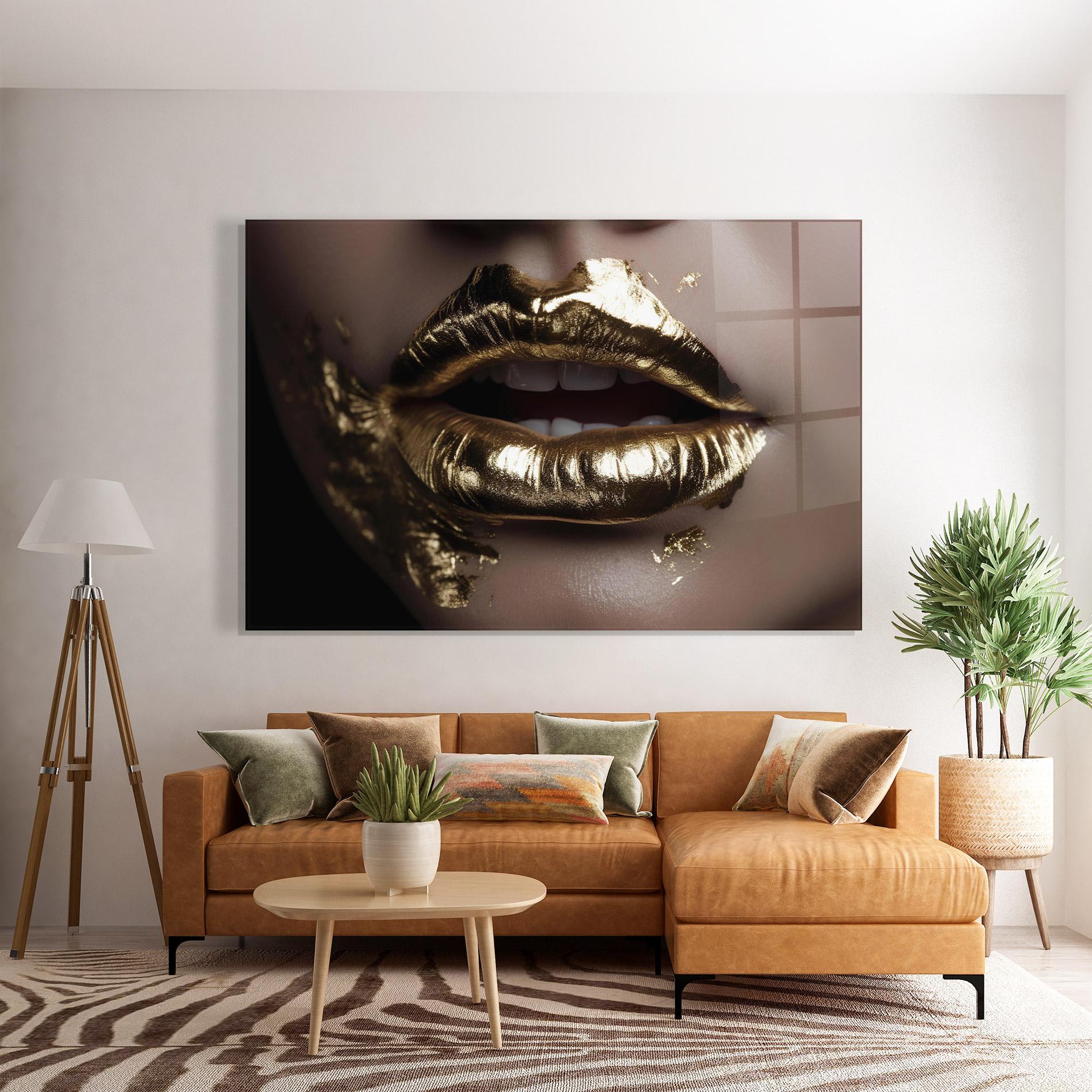 Glasbild Gold Lips mockup 7