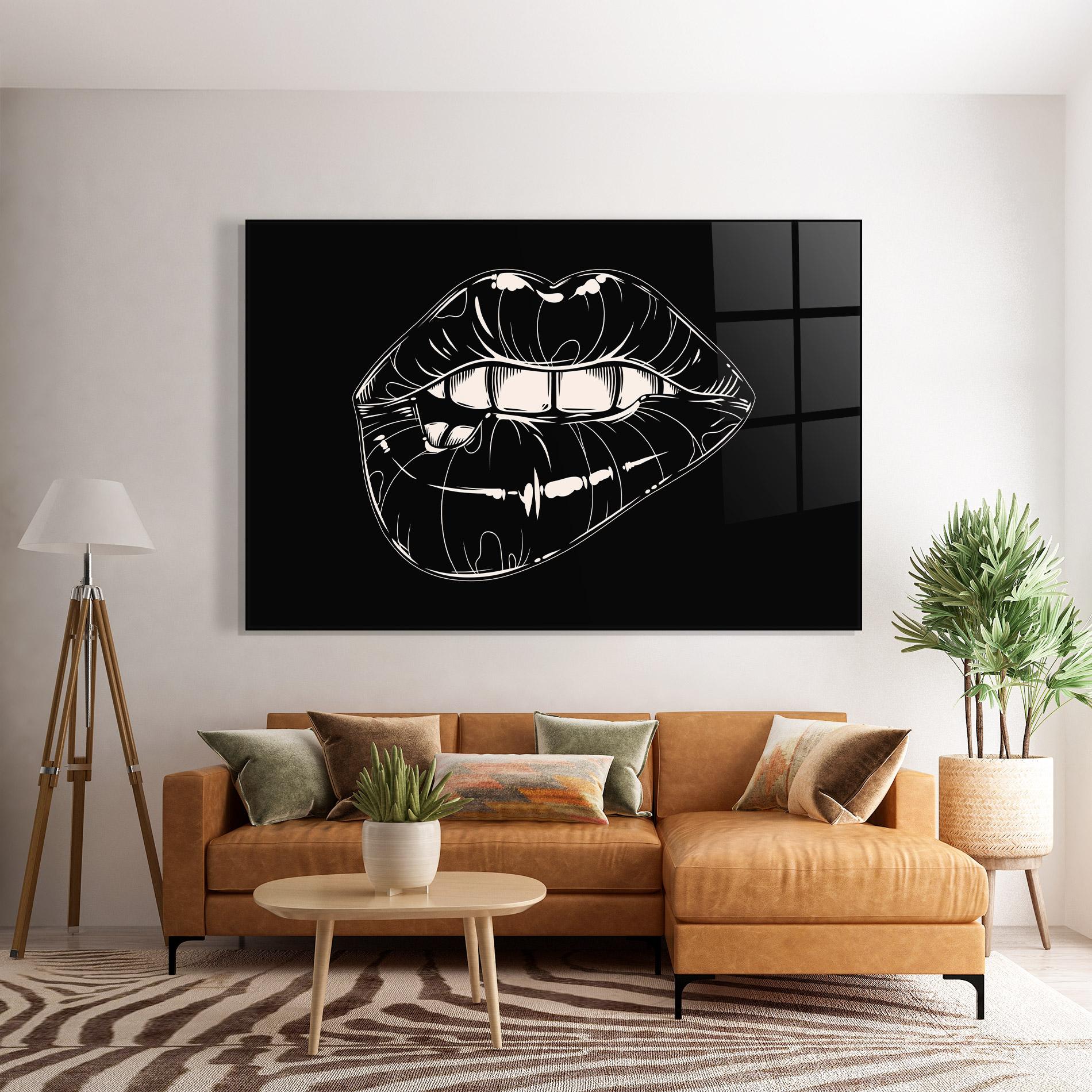 Glasbild Lips On Black Art mockup 7