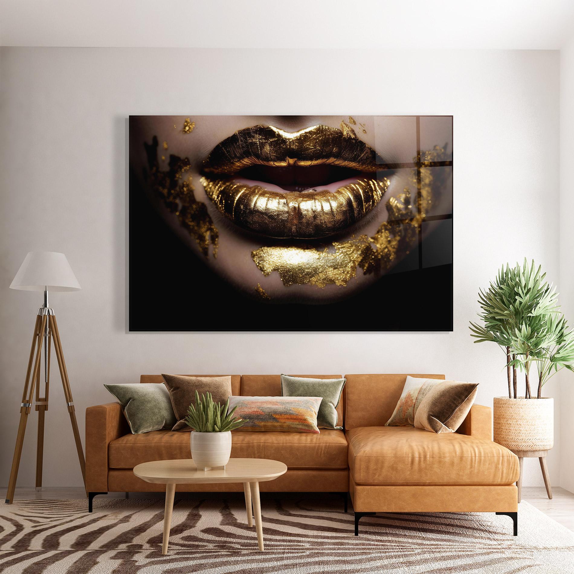 Glasbild Open Golden Lips mockup 7