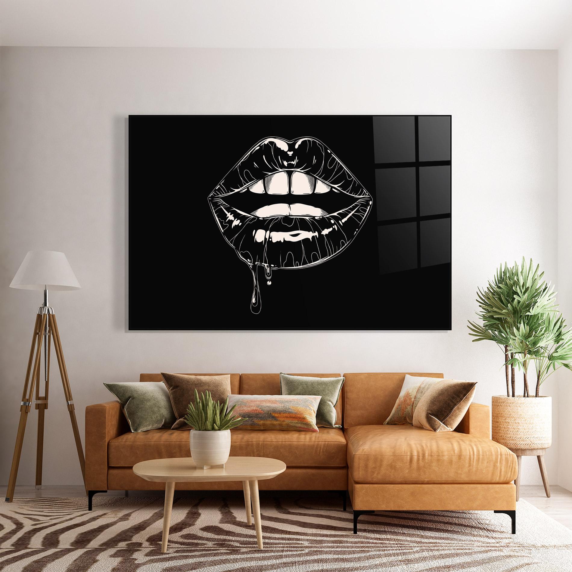 Glasbild Open Lips On Black mockup 7