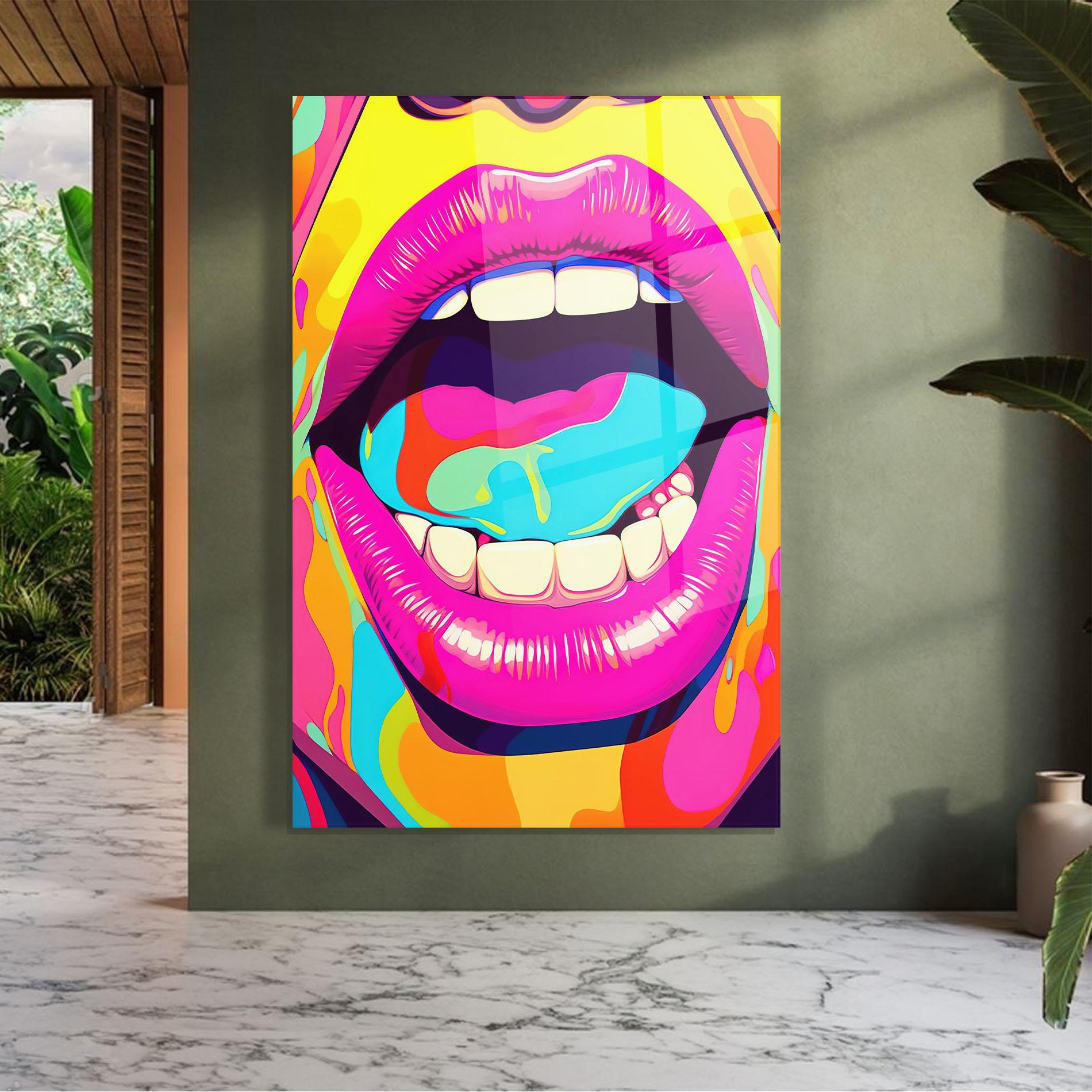 Glasbild Pop Art Mouth mockup 7
