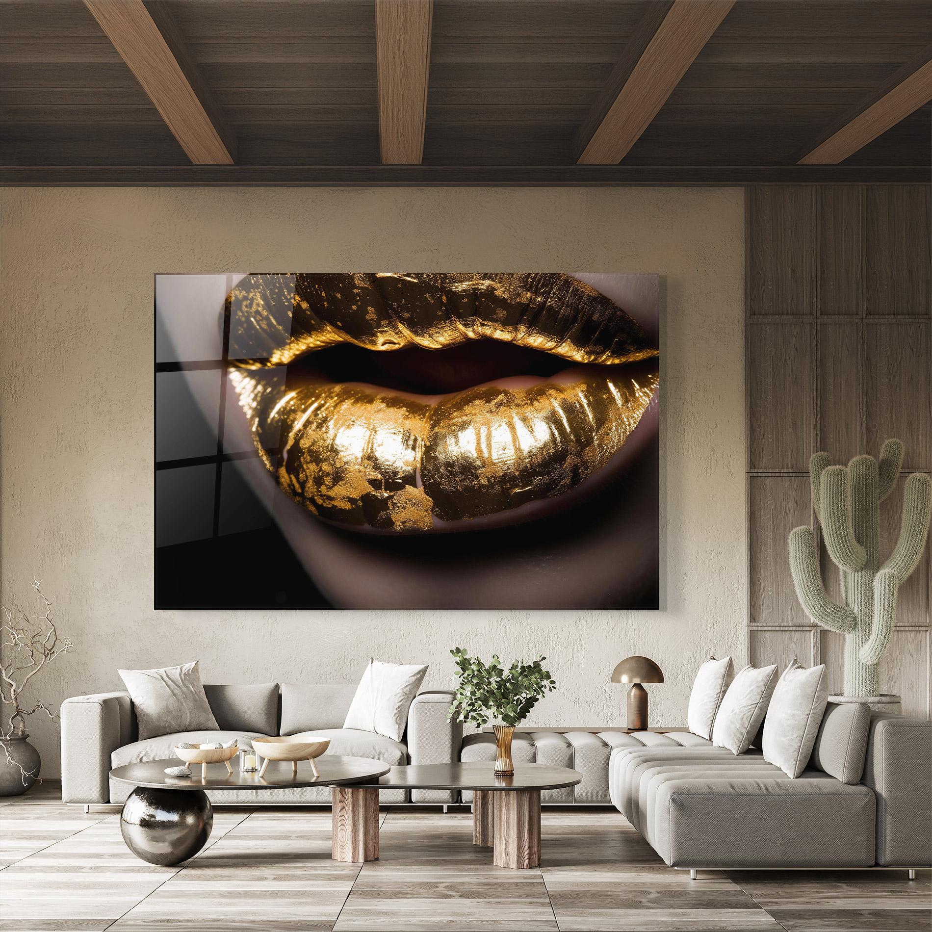 Glasbild Big Gold Lips mockup 8
