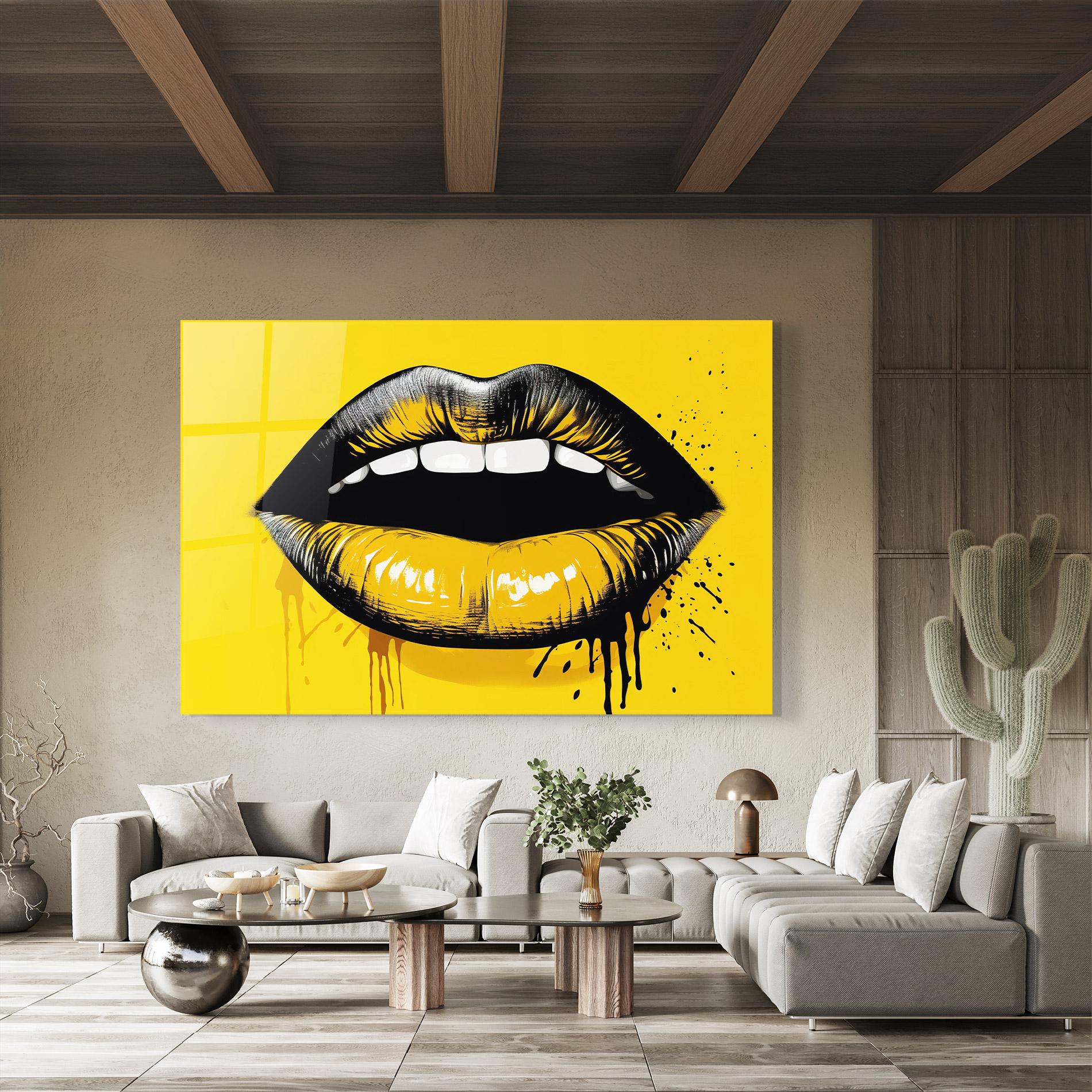 Glasbild Black Yellow Lips mockup 8