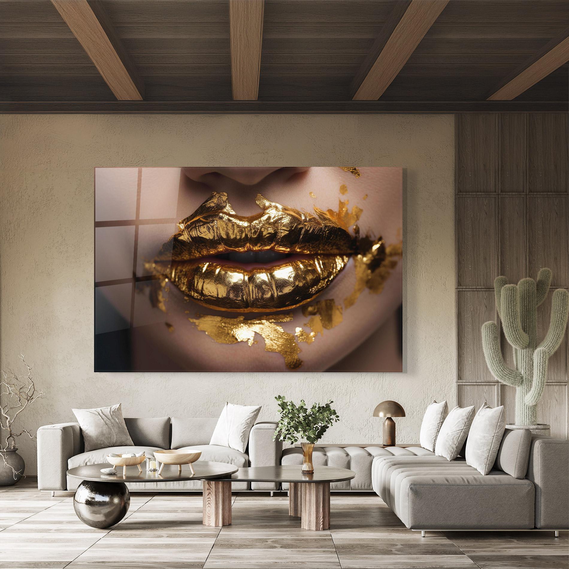 Glasbild Close Gold Lips mockup 8