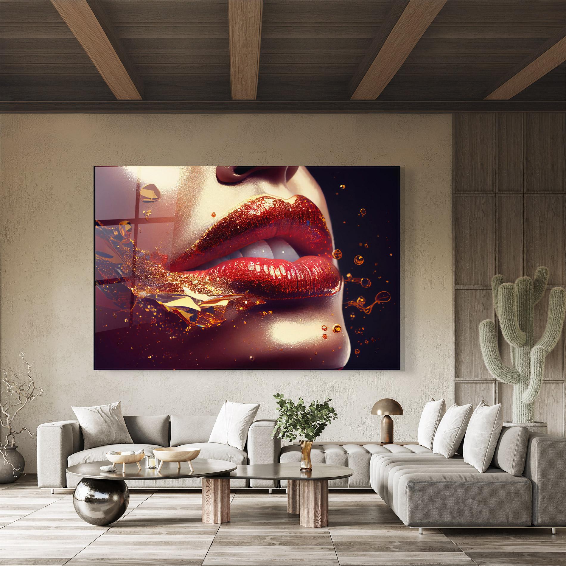 Glasbild Gold Glitter Lips mockup 8