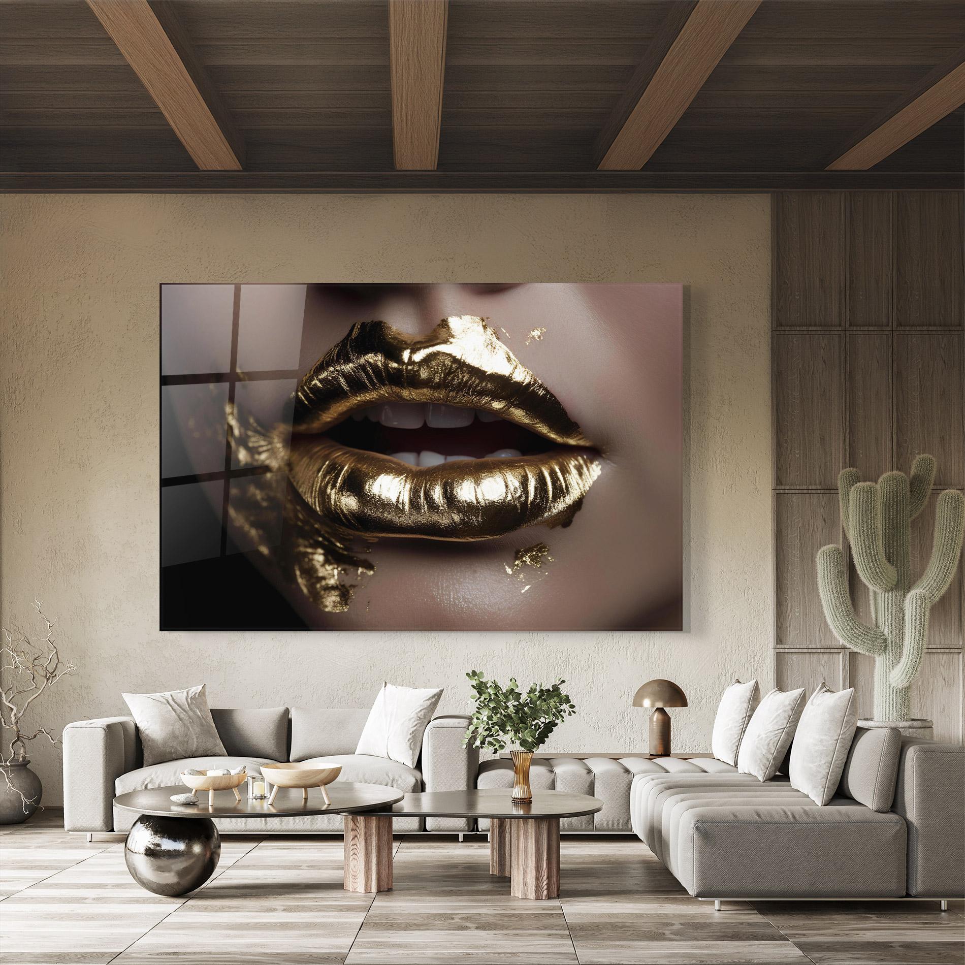 Glasbild Gold Lips mockup 8