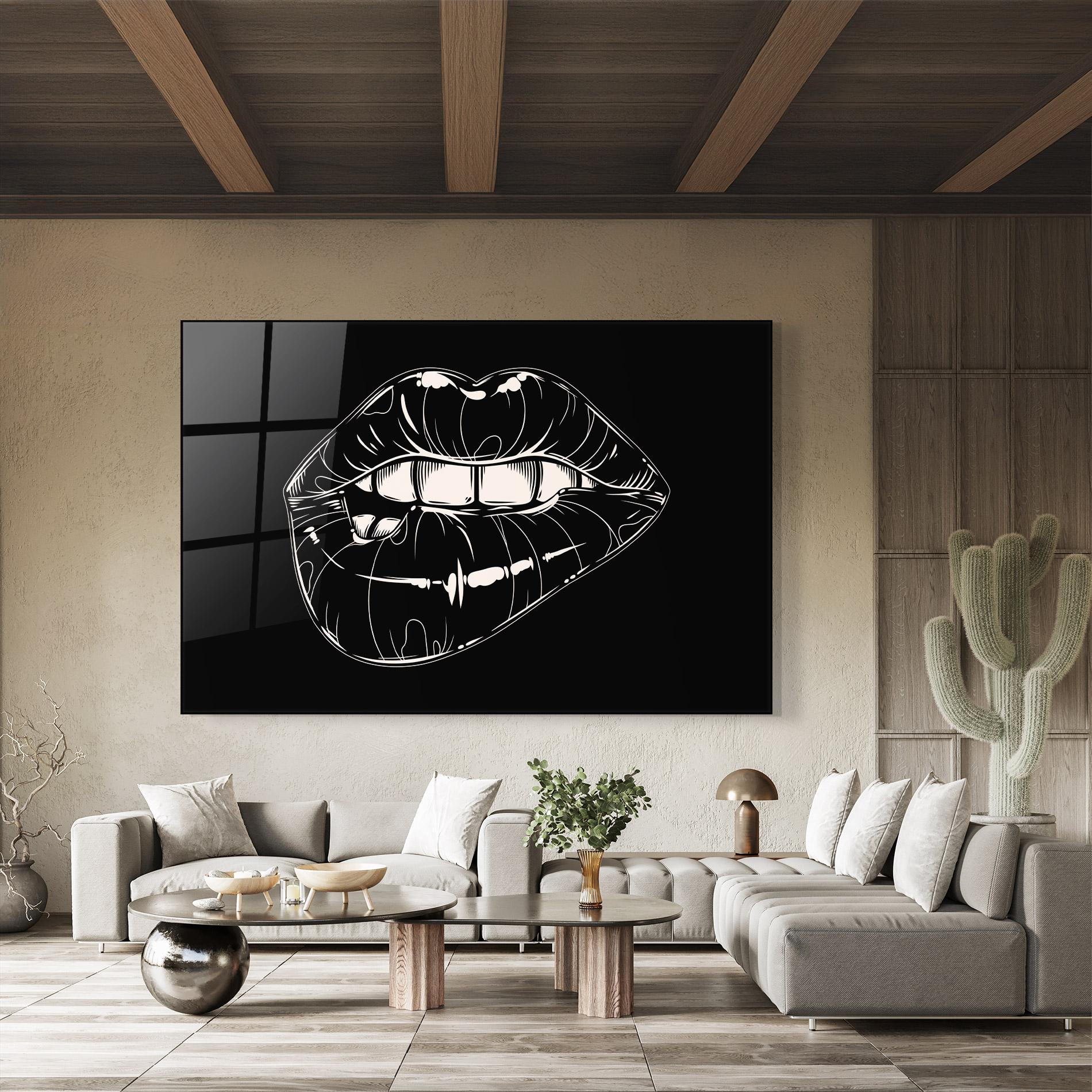 Glasbild Lips On Black Art mockup 8