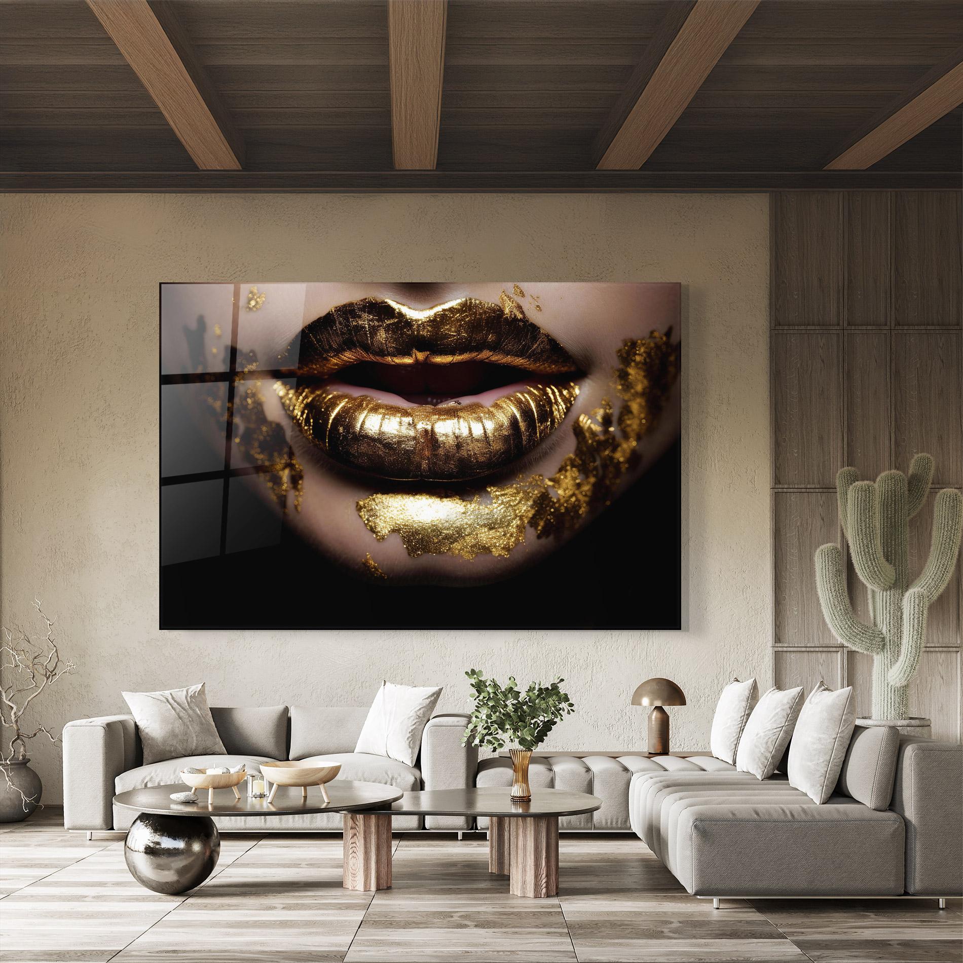 Glasbild Open Golden Lips mockup 8