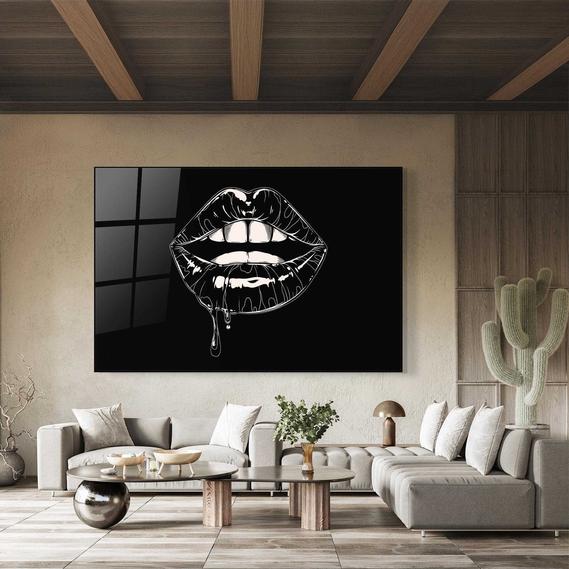 Glasbild Open Lips On Black mockup 8