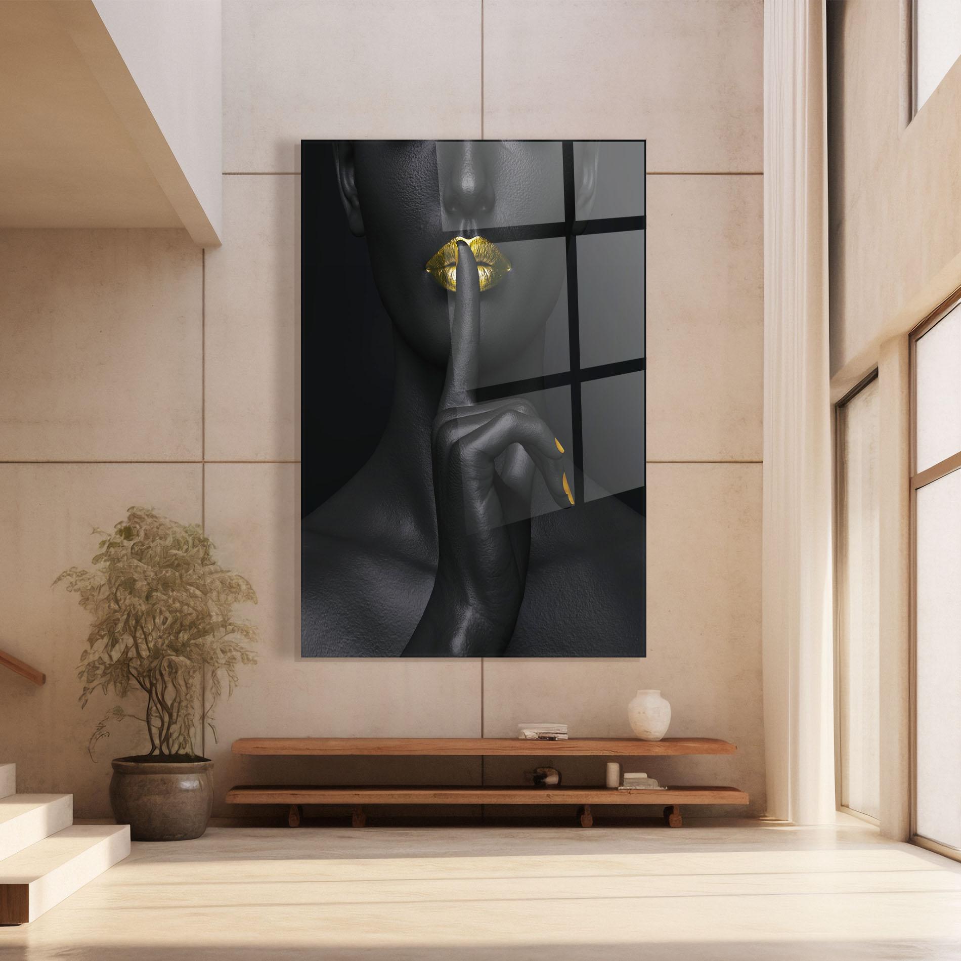 Glasbild Silence Lips Portrait mockup 8