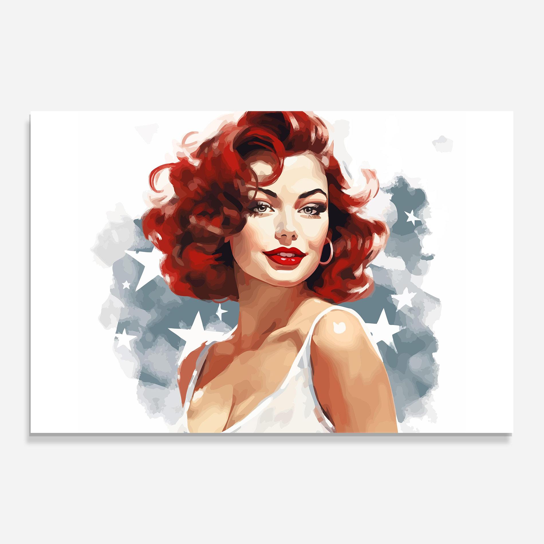 Glasbild Red Portrait Lady mockup 0