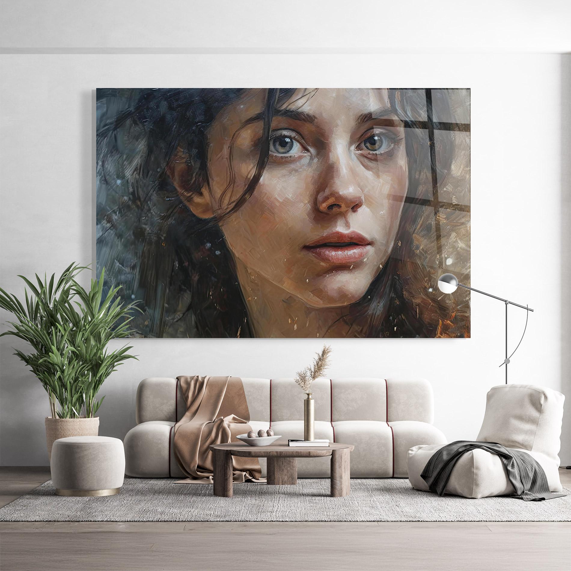 Glasbild Closeup Darkhaired Woman mockup 9