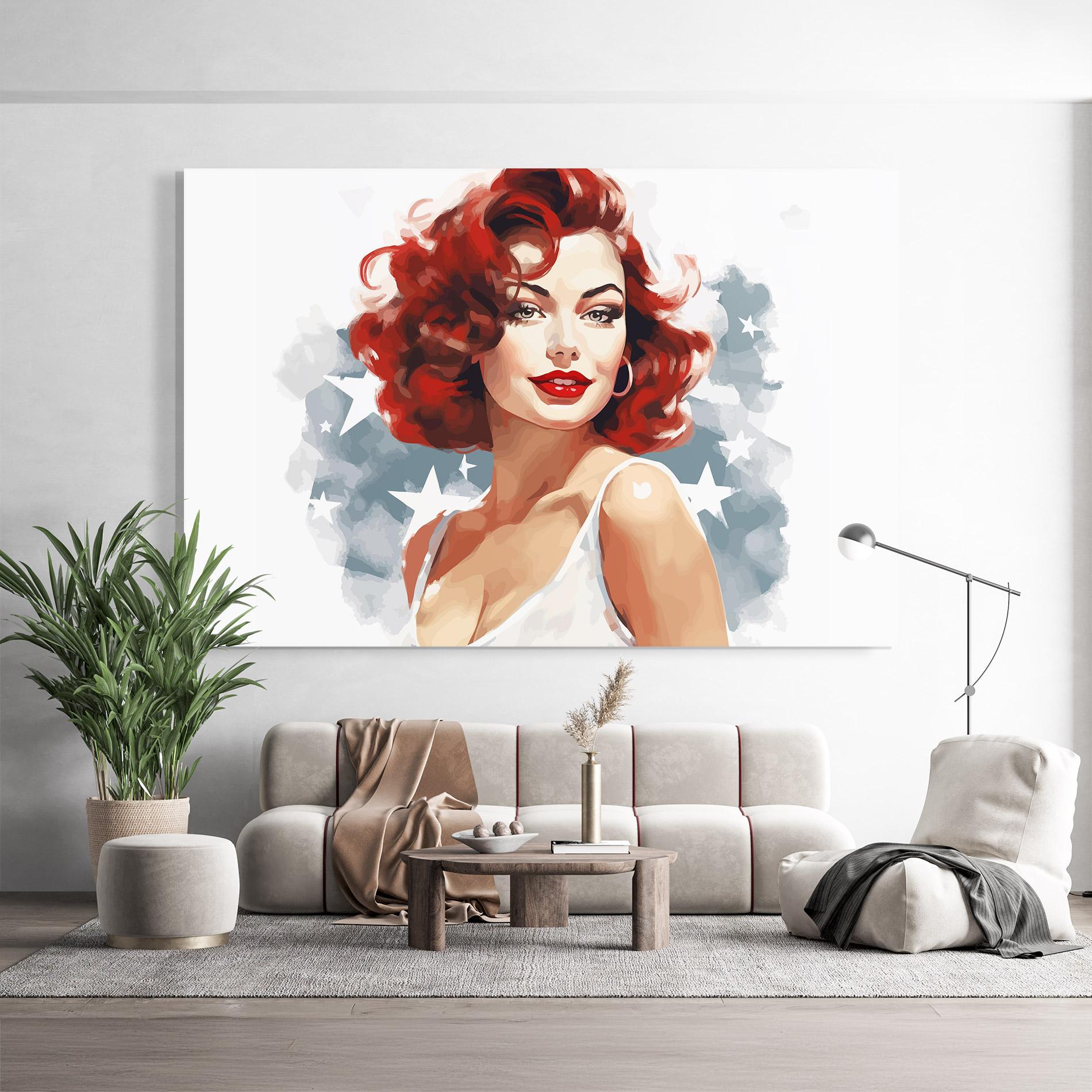 Glasbild Red Portrait Lady mockup 9