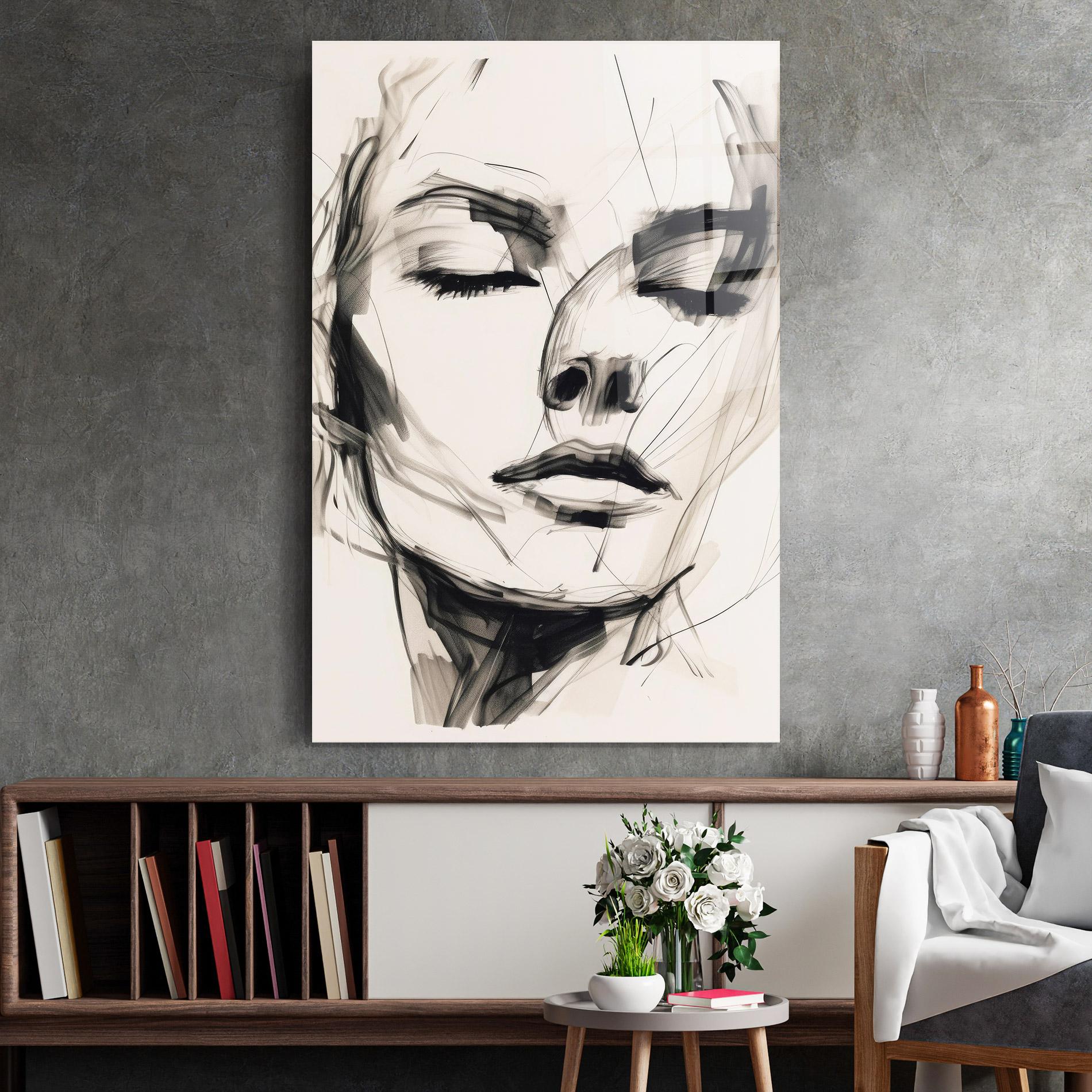 Glasbild Continuous Line Woman mockup 2