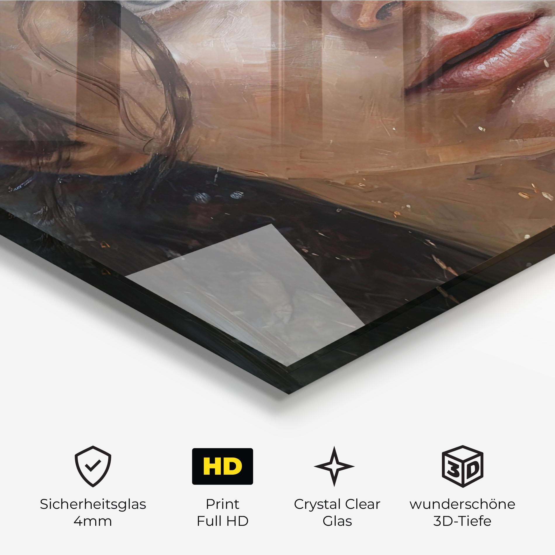 Glasbild Closeup Darkhaired Woman mockup 3