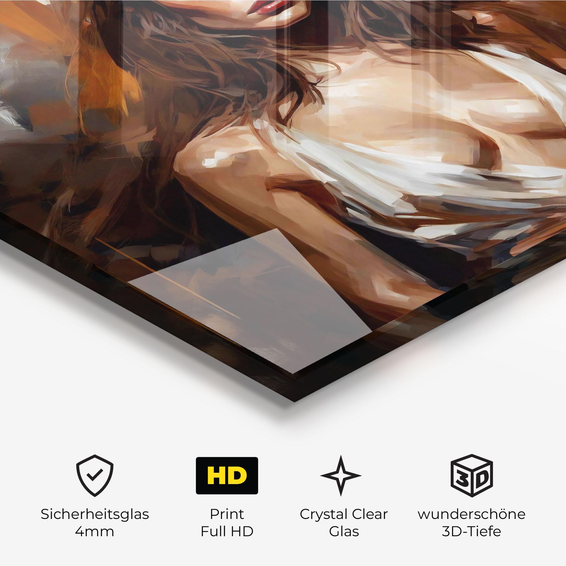 Glasbild Long Brown Hair Woman mockup 3