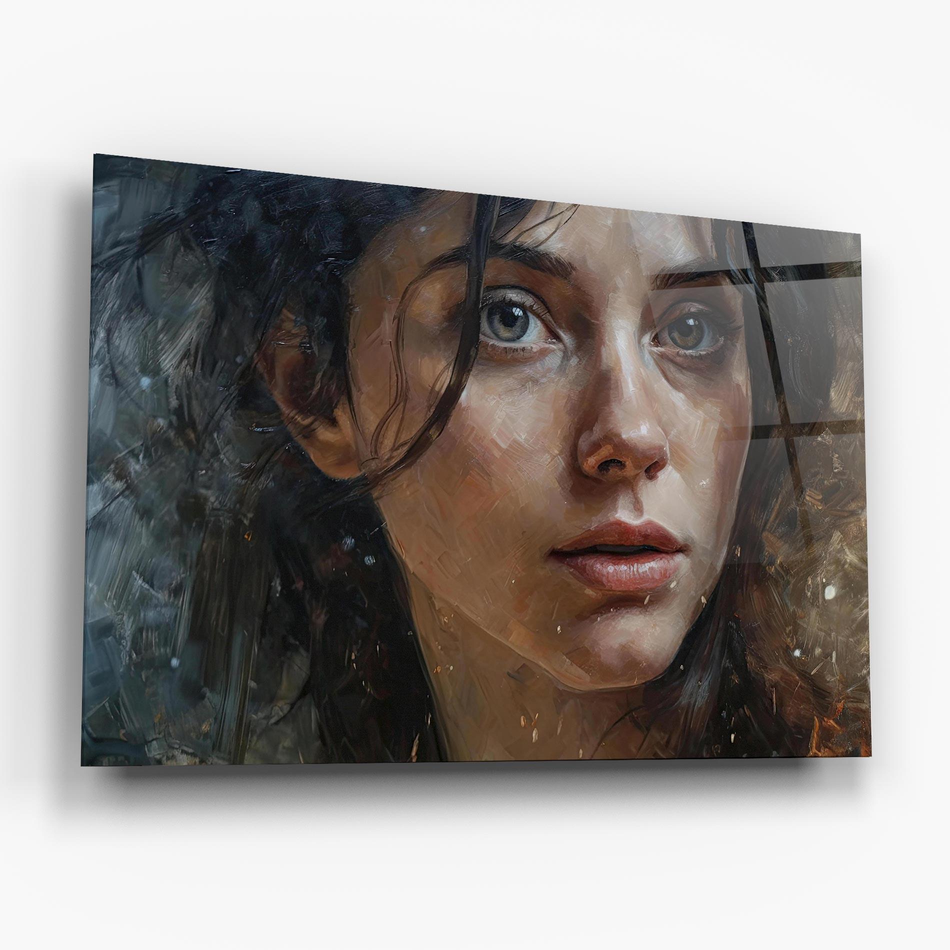 Glasbild Closeup Darkhaired Woman mockup 6