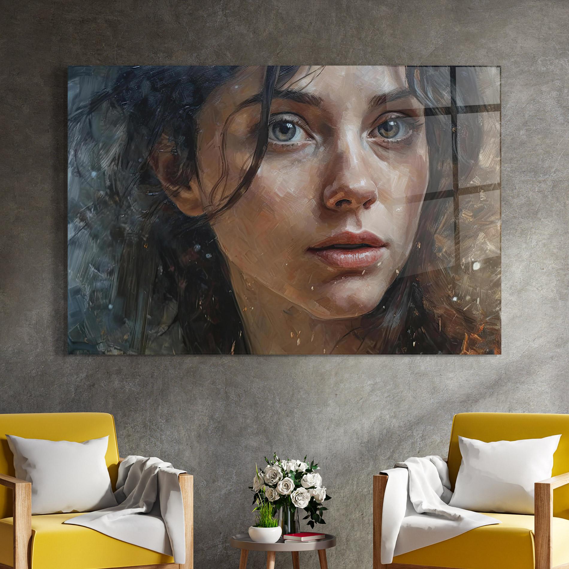 Glasbild Closeup Darkhaired Woman mockup 4