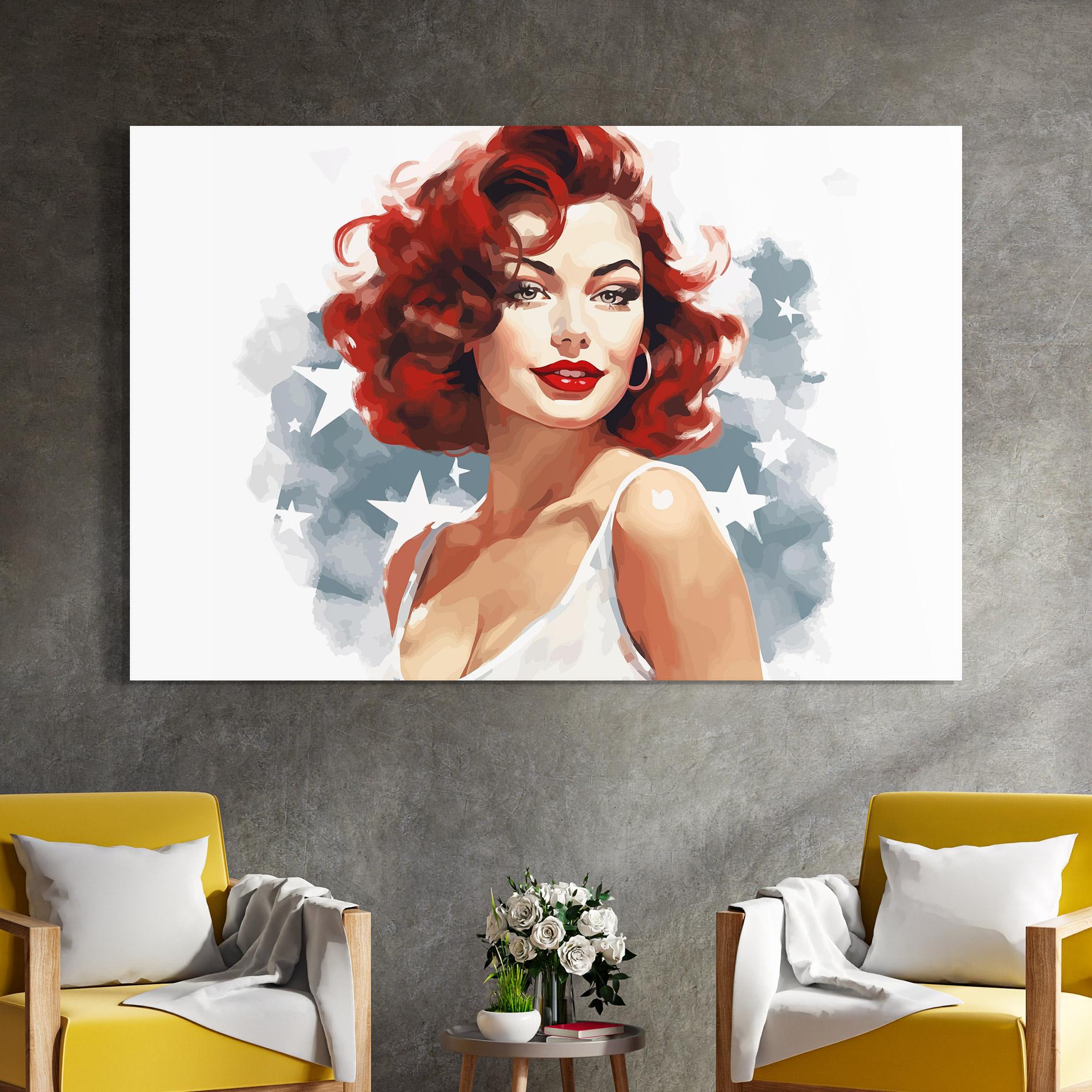 Glasbild Red Portrait Lady mockup 4