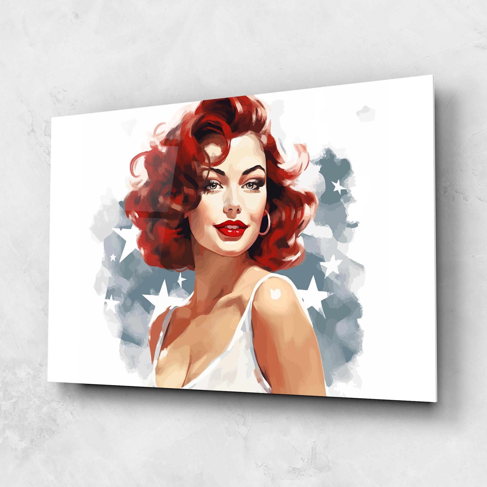 Glasbild Red Portrait Lady mockup 1