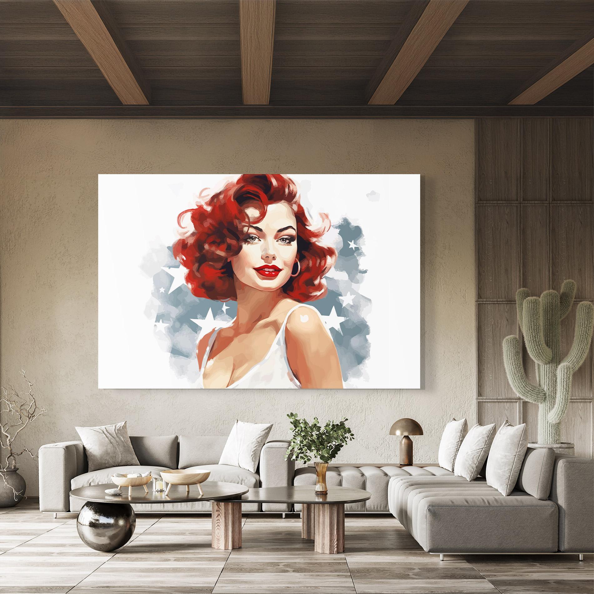 Glasbild Red Portrait Lady mockup 8
