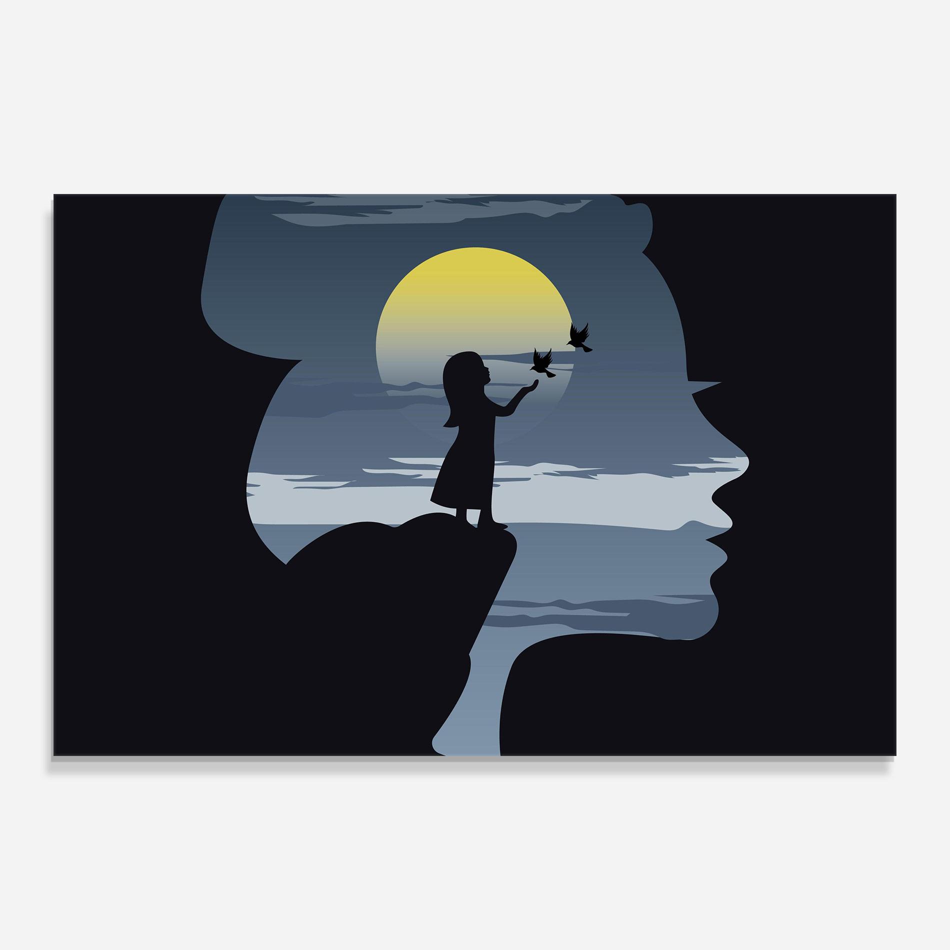 Glasbild Little Girl Birds mockup 0