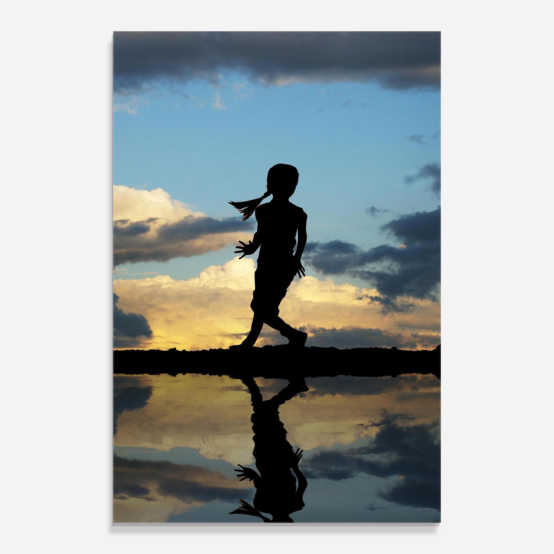 Glasbild Little Girl Jumping mockup 0