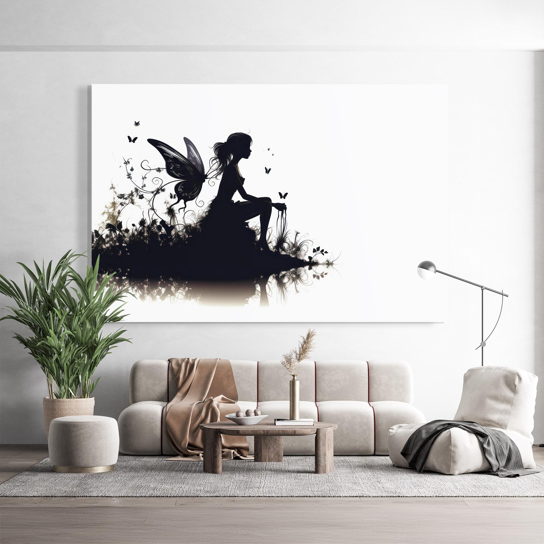 Glasbild Butterfly Woman Shilouette mockup 9