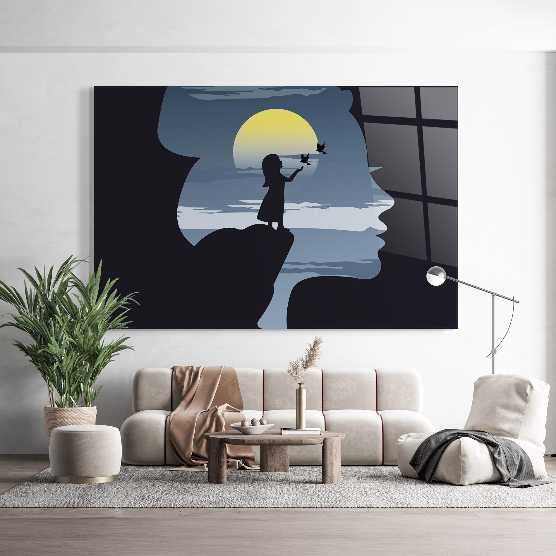 Glasbild Little Girl Birds mockup 9