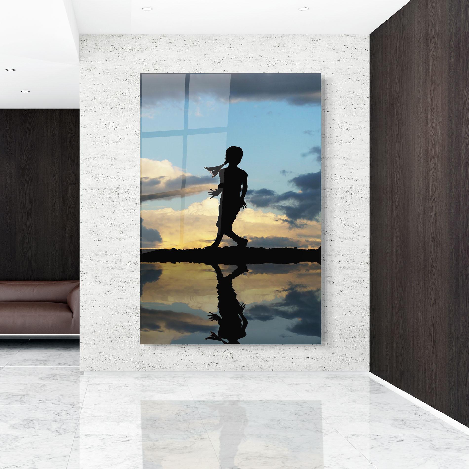 Glasbild Little Girl Jumping mockup 9