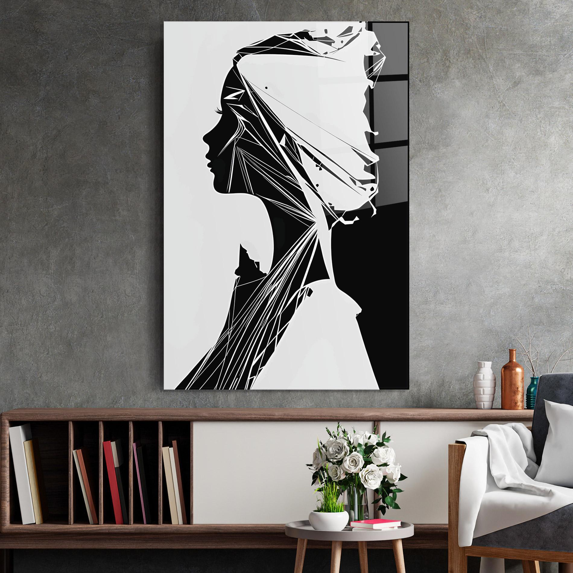 Glasbild Girl Shilouette Art mockup 2