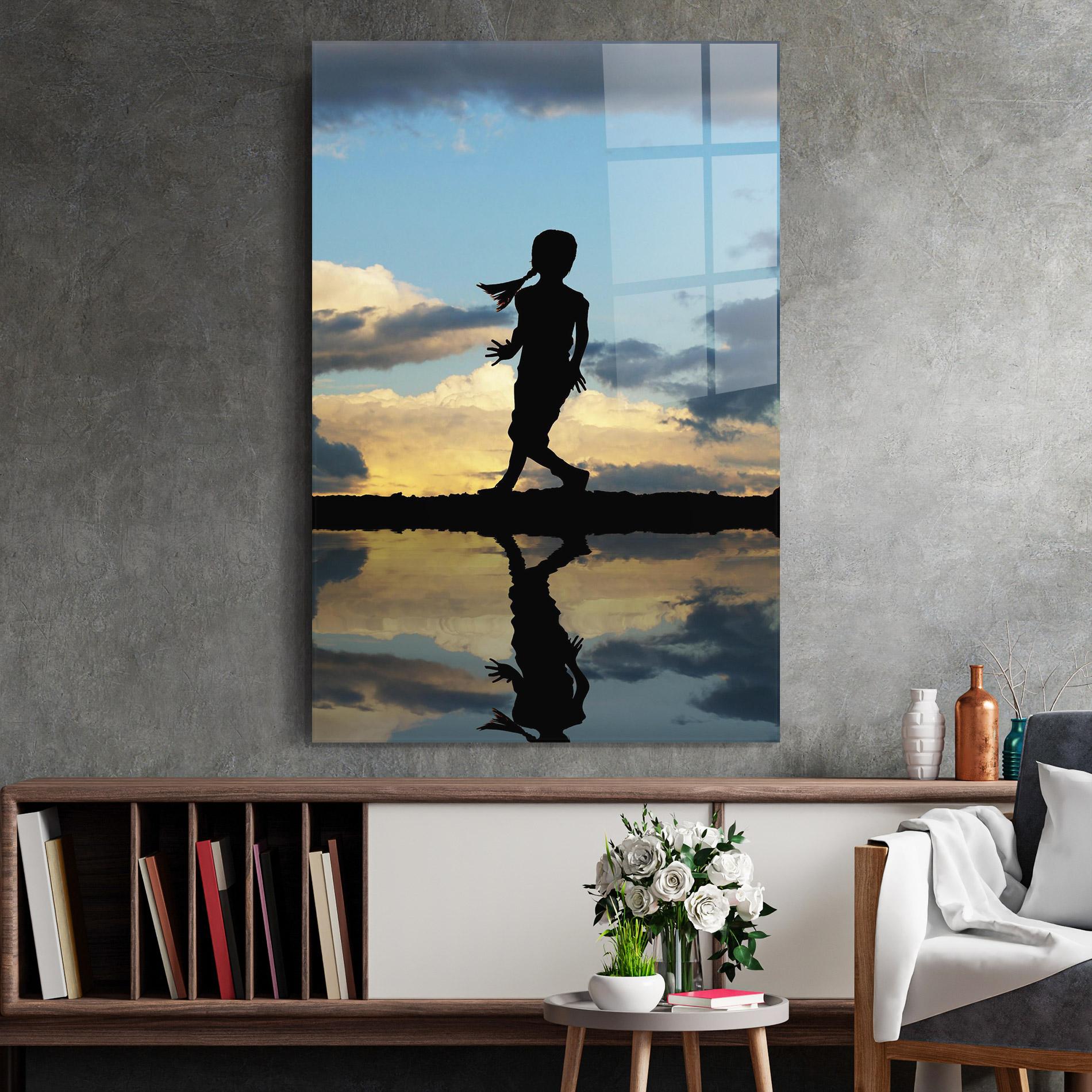 Glasbild Little Girl Jumping mockup 2