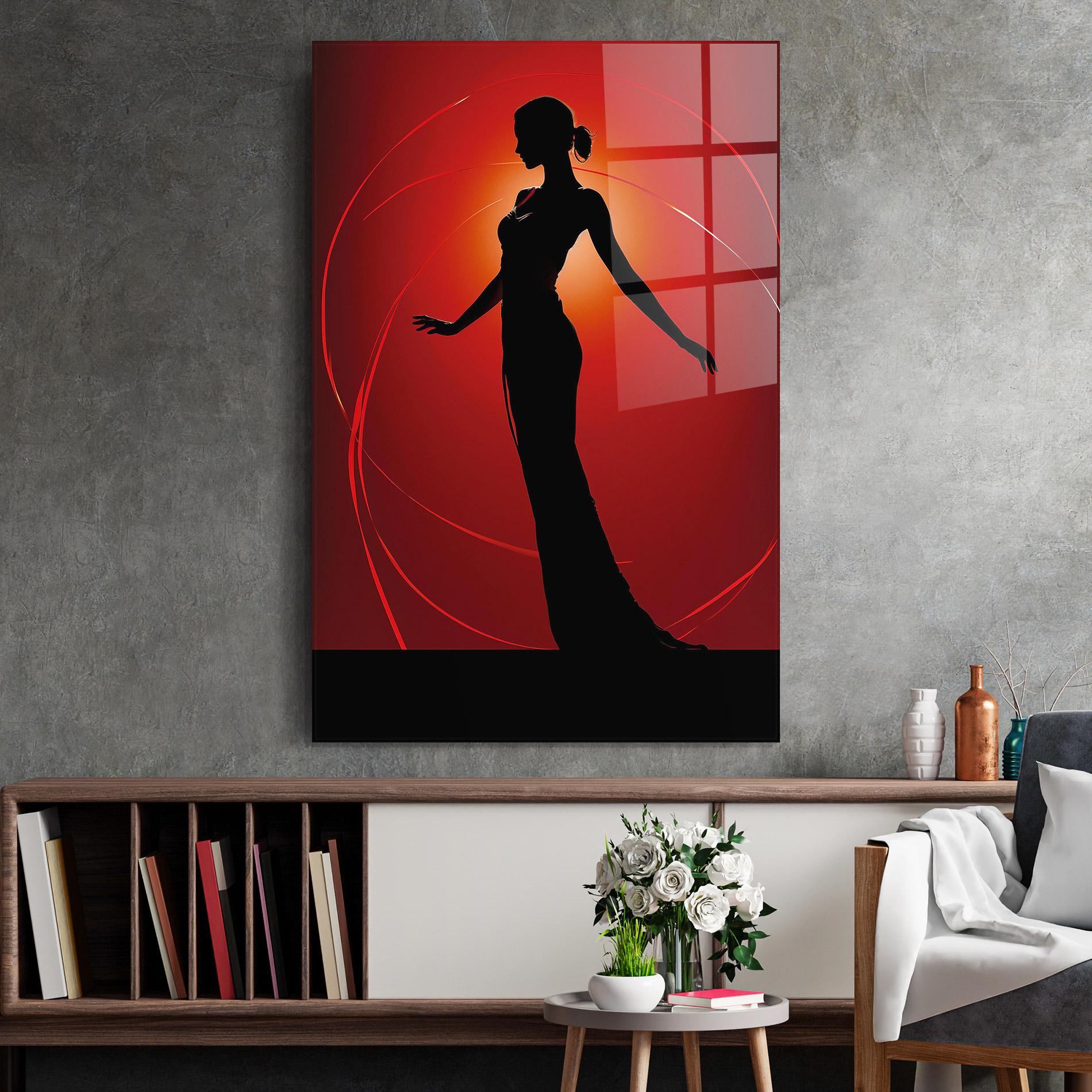 Glasbild Red Background Girl mockup 2