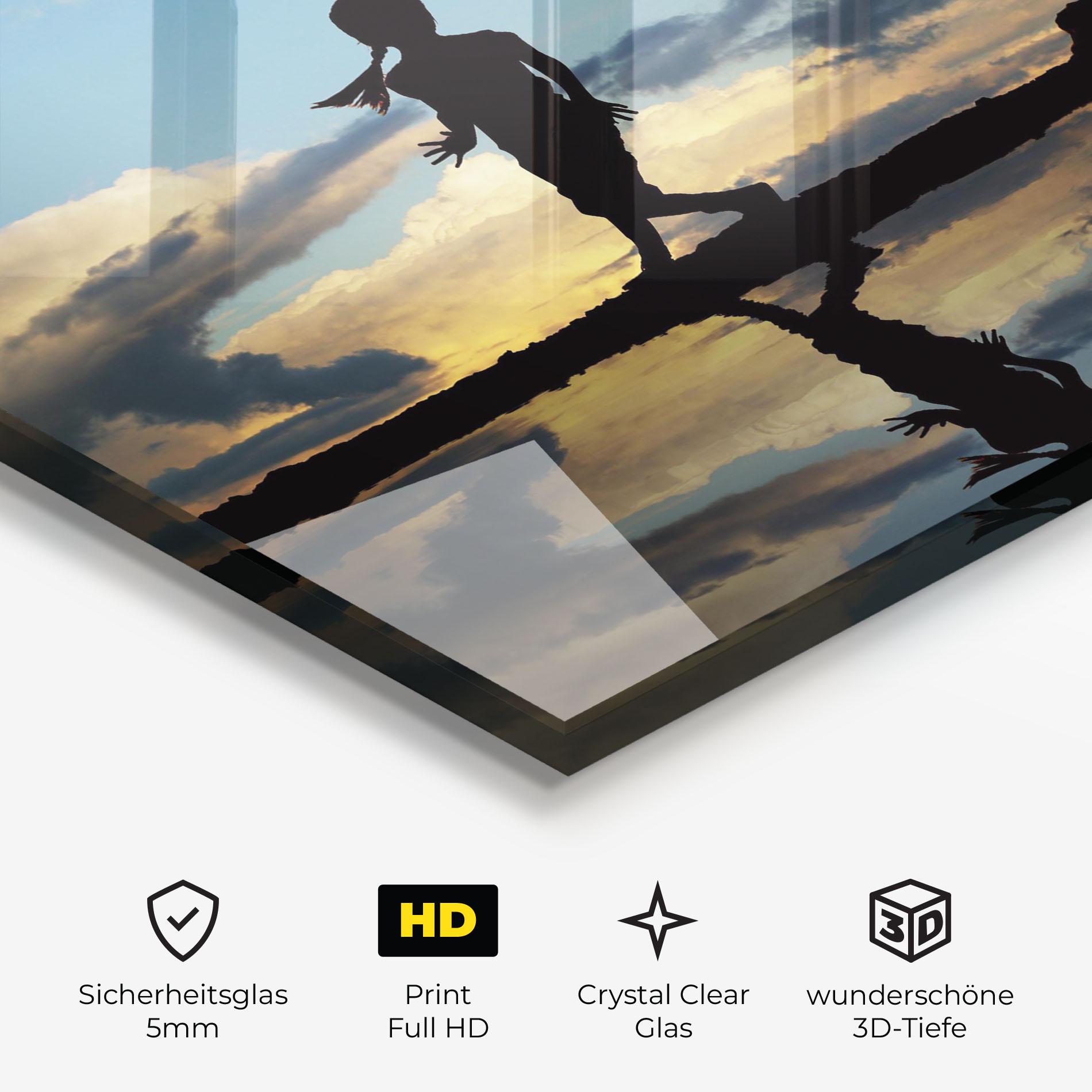 Glasbild Little Girl Jumping mockup 3