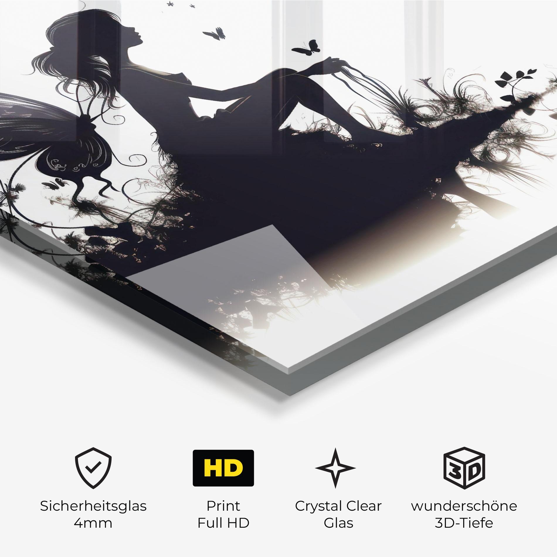 Glasbild Butterfly Woman Shilouette mockup 3