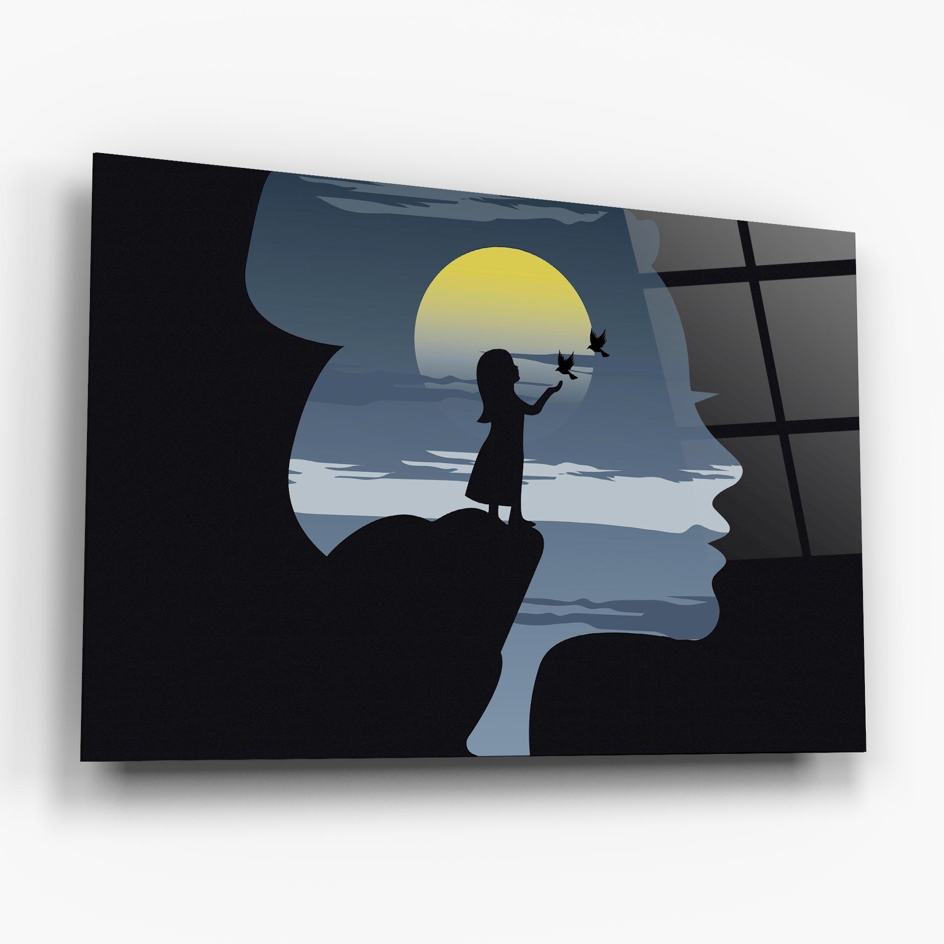 Glasbild Little Girl Birds mockup 6