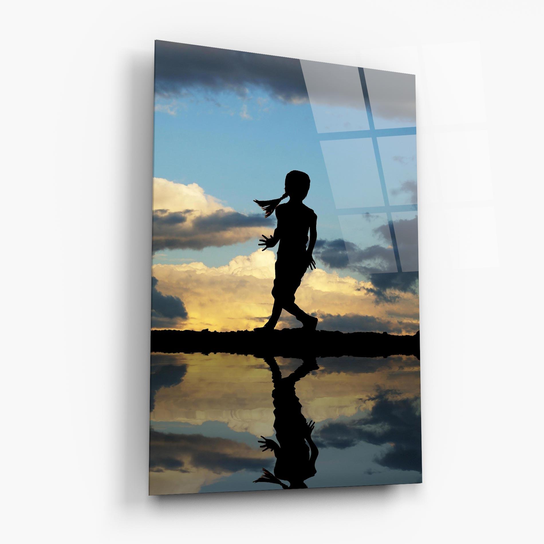 Glasbild Little Girl Jumping mockup 6