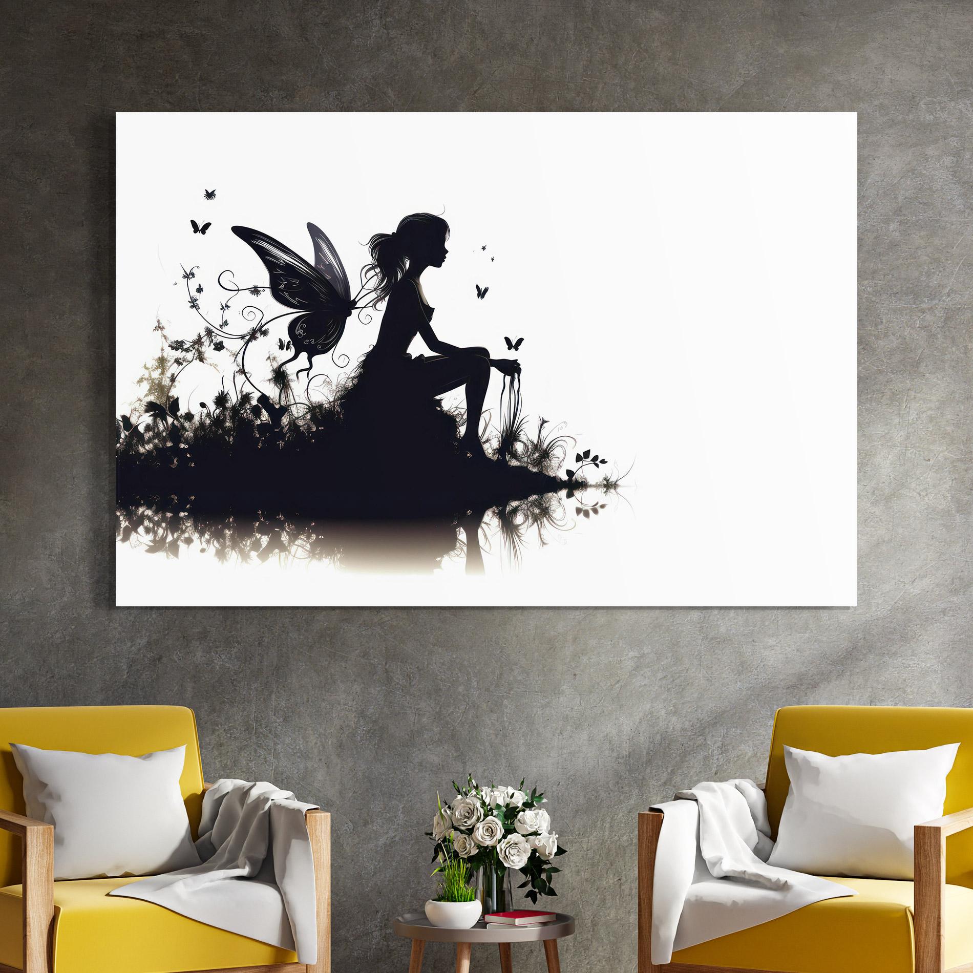 Glasbild Butterfly Woman Shilouette mockup 4