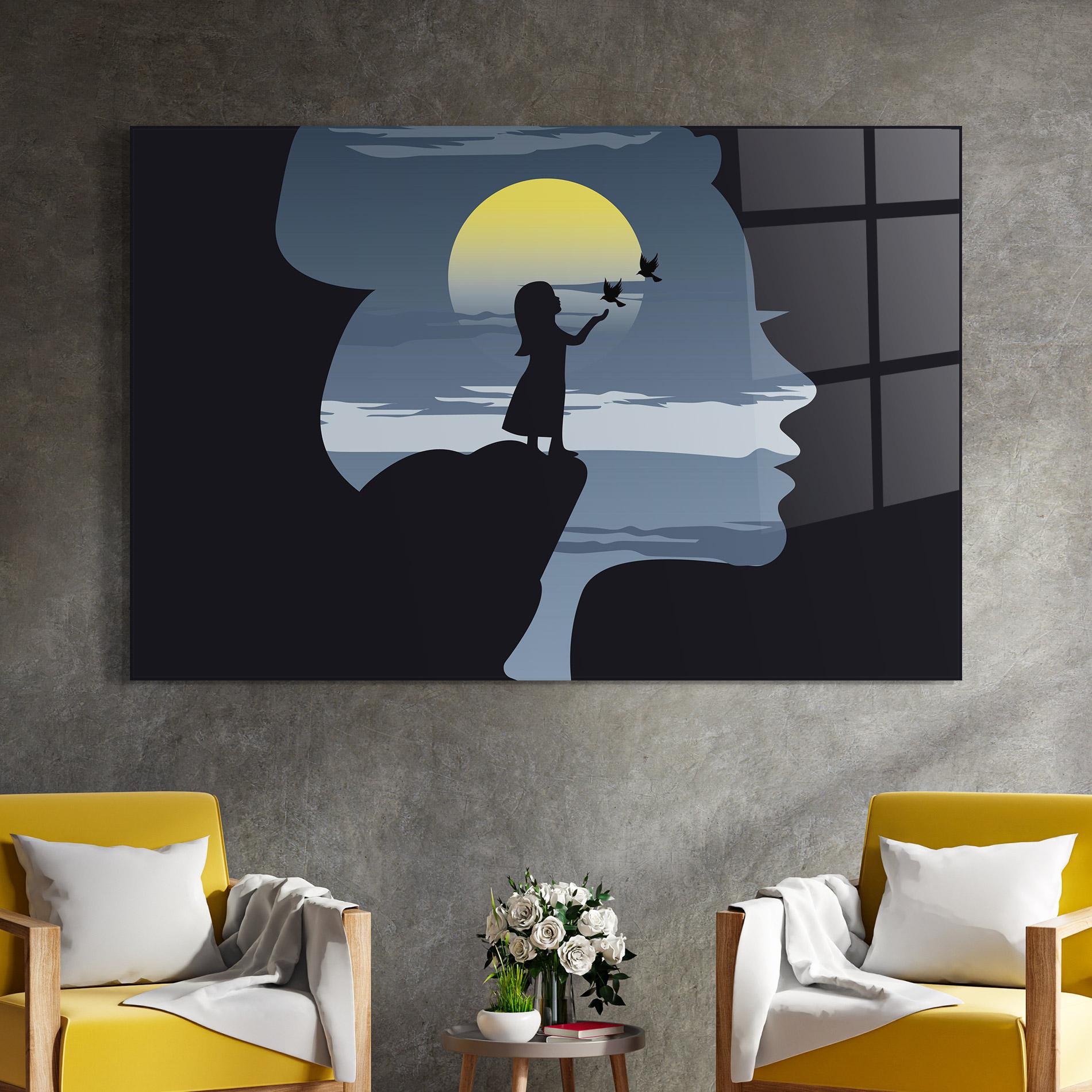 Glasbild Little Girl Birds mockup 4