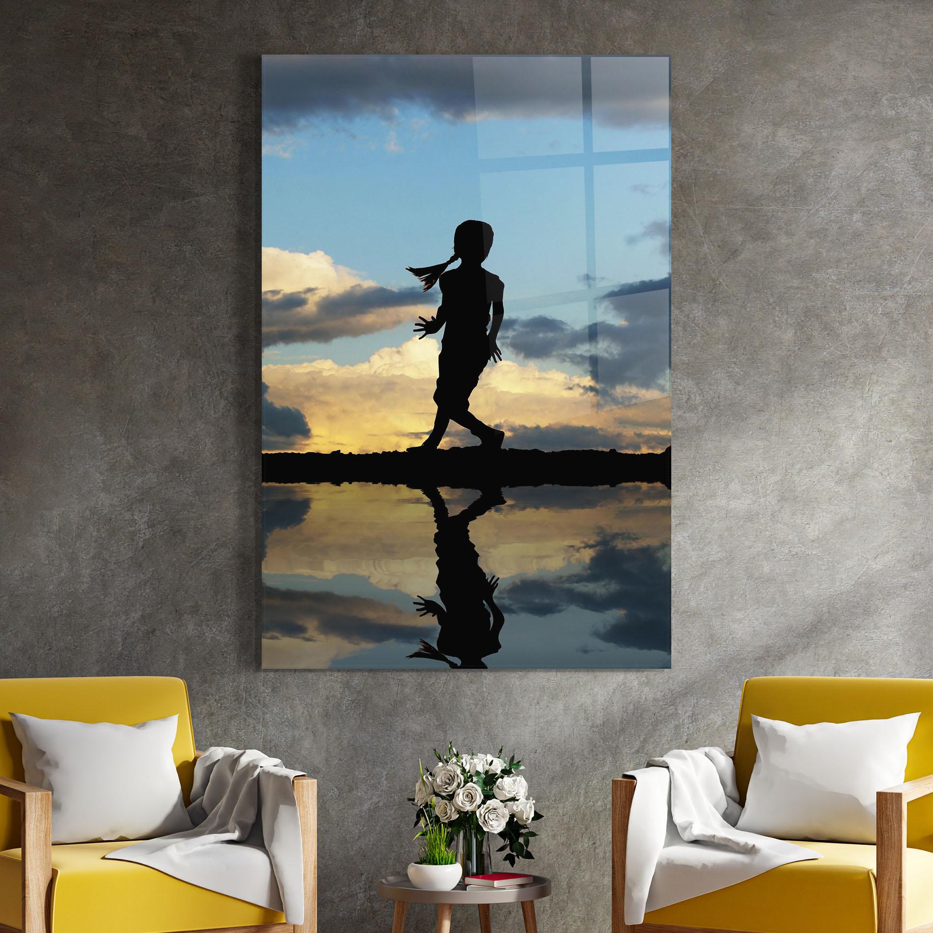 Glasbild Little Girl Jumping mockup 4