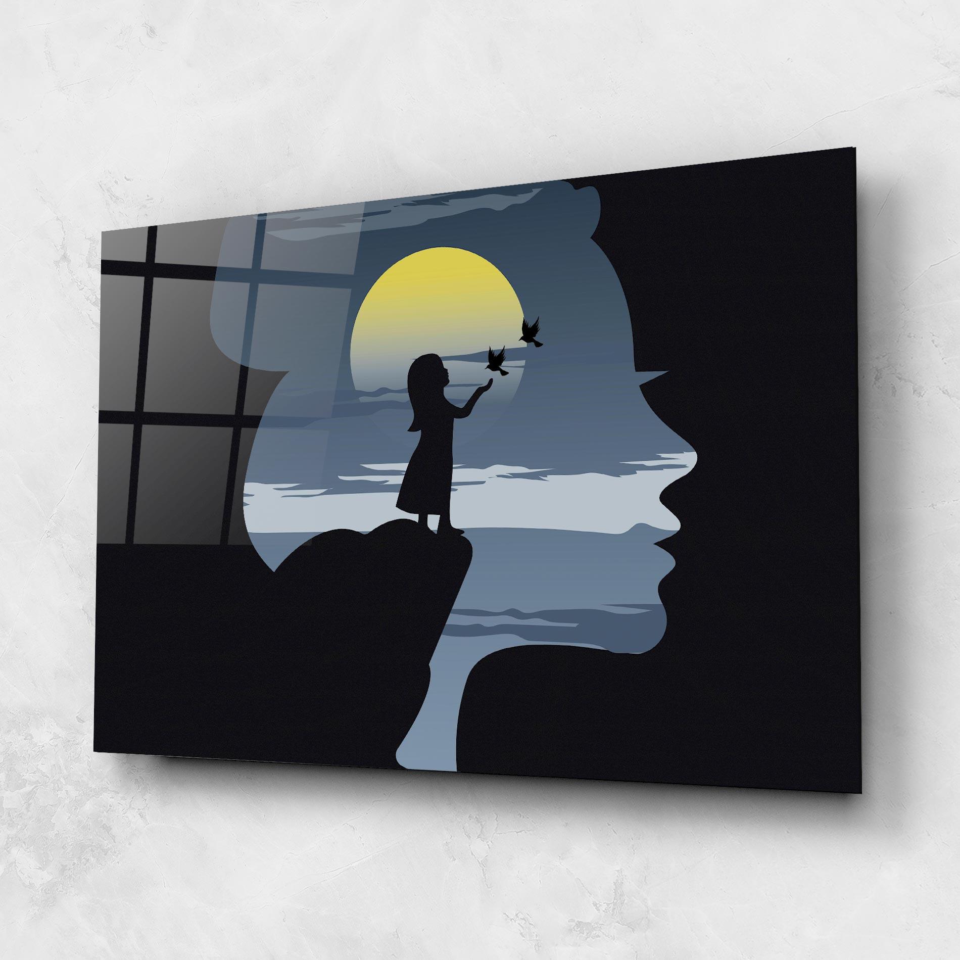 Glasbild Little Girl Birds mockup 1