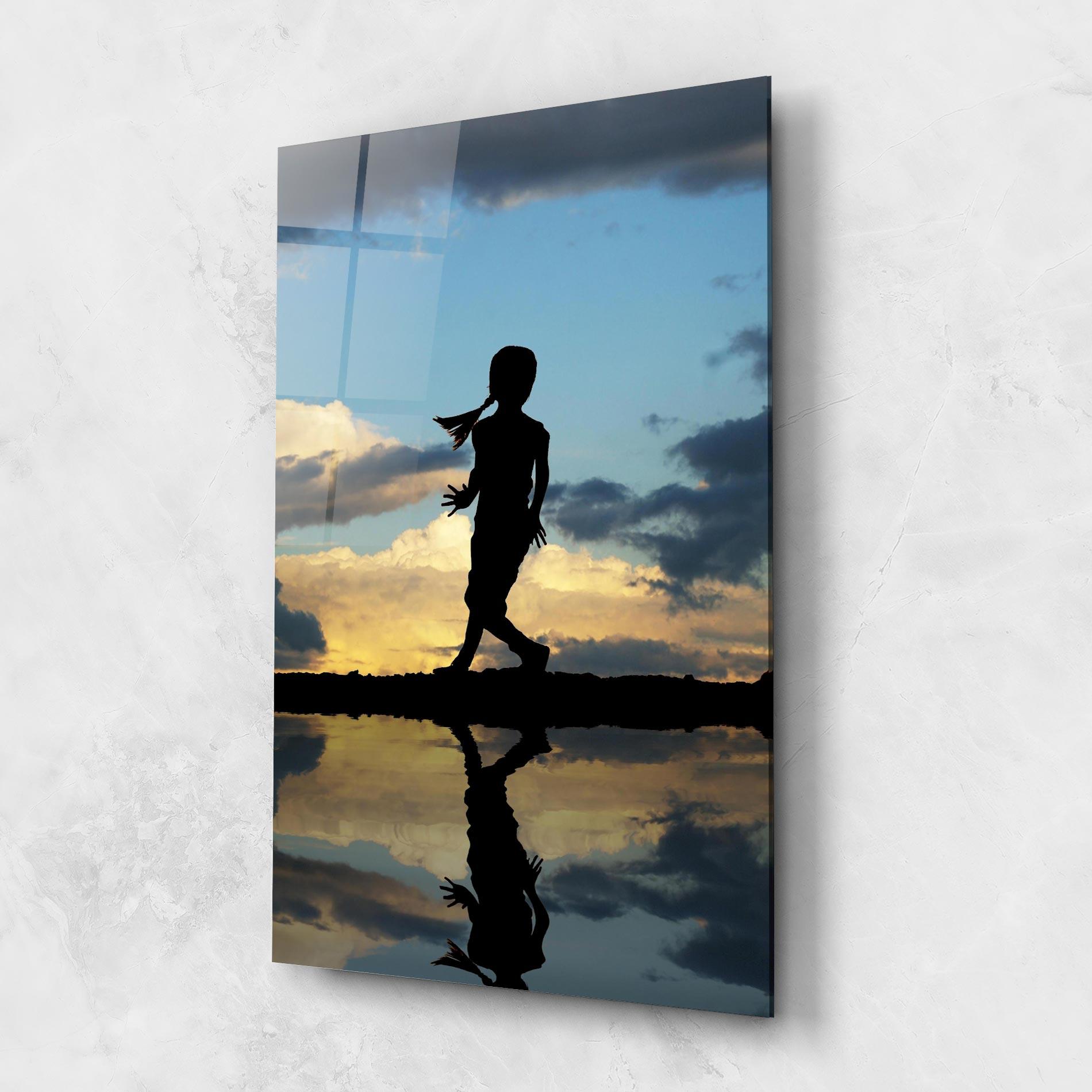 Glasbild Little Girl Jumping mockup 1