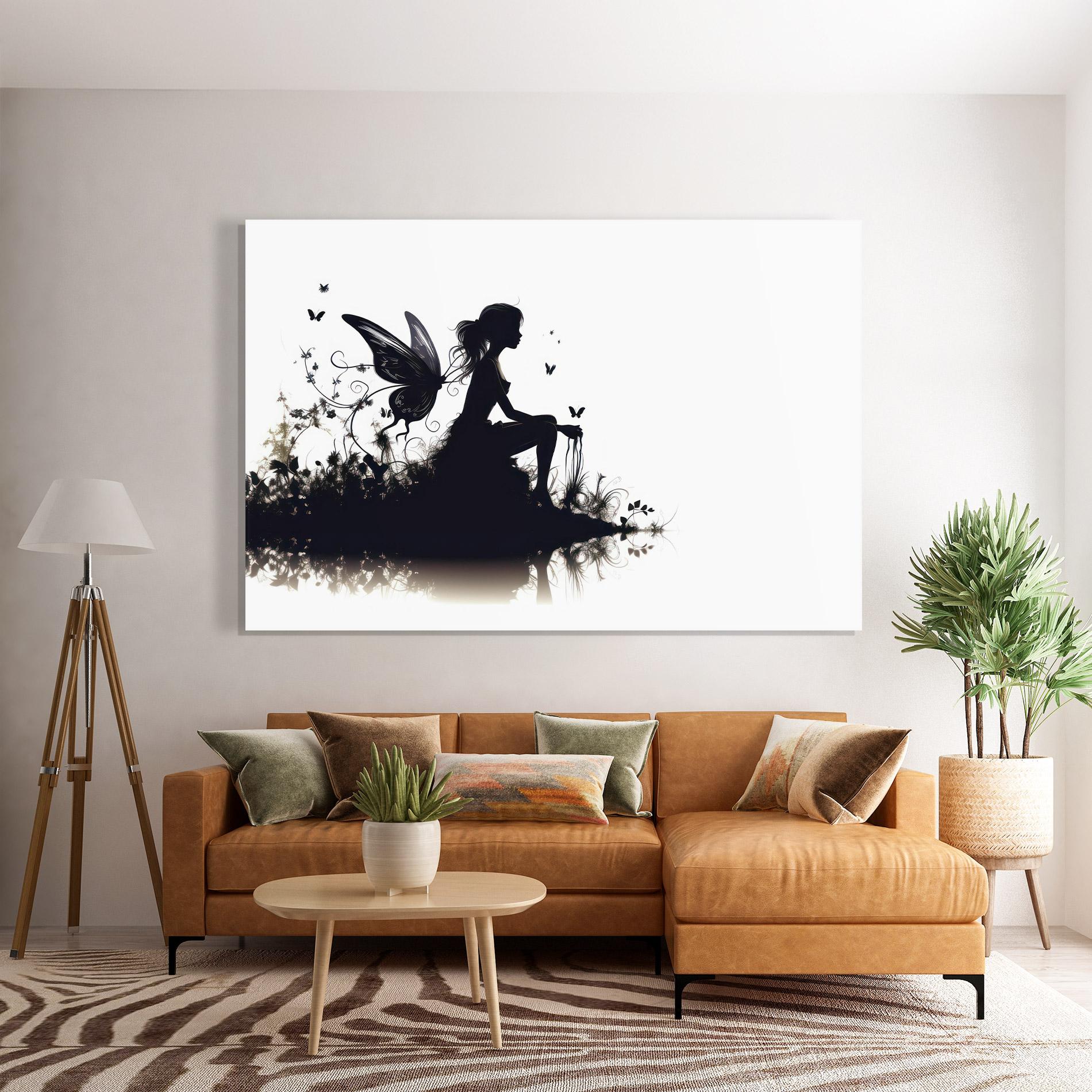 Glasbild Butterfly Woman Shilouette mockup 7