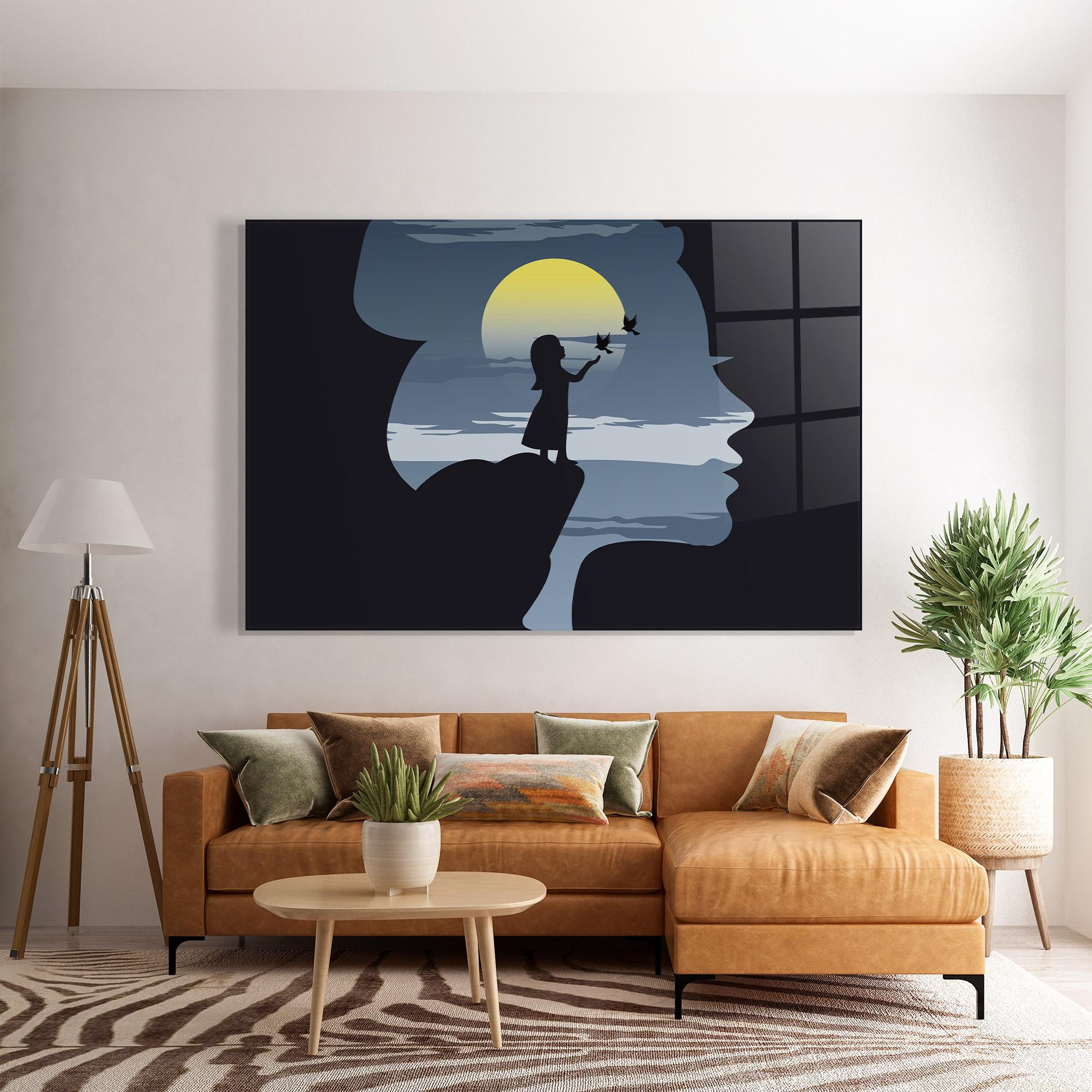 Glasbild Little Girl Birds mockup 7