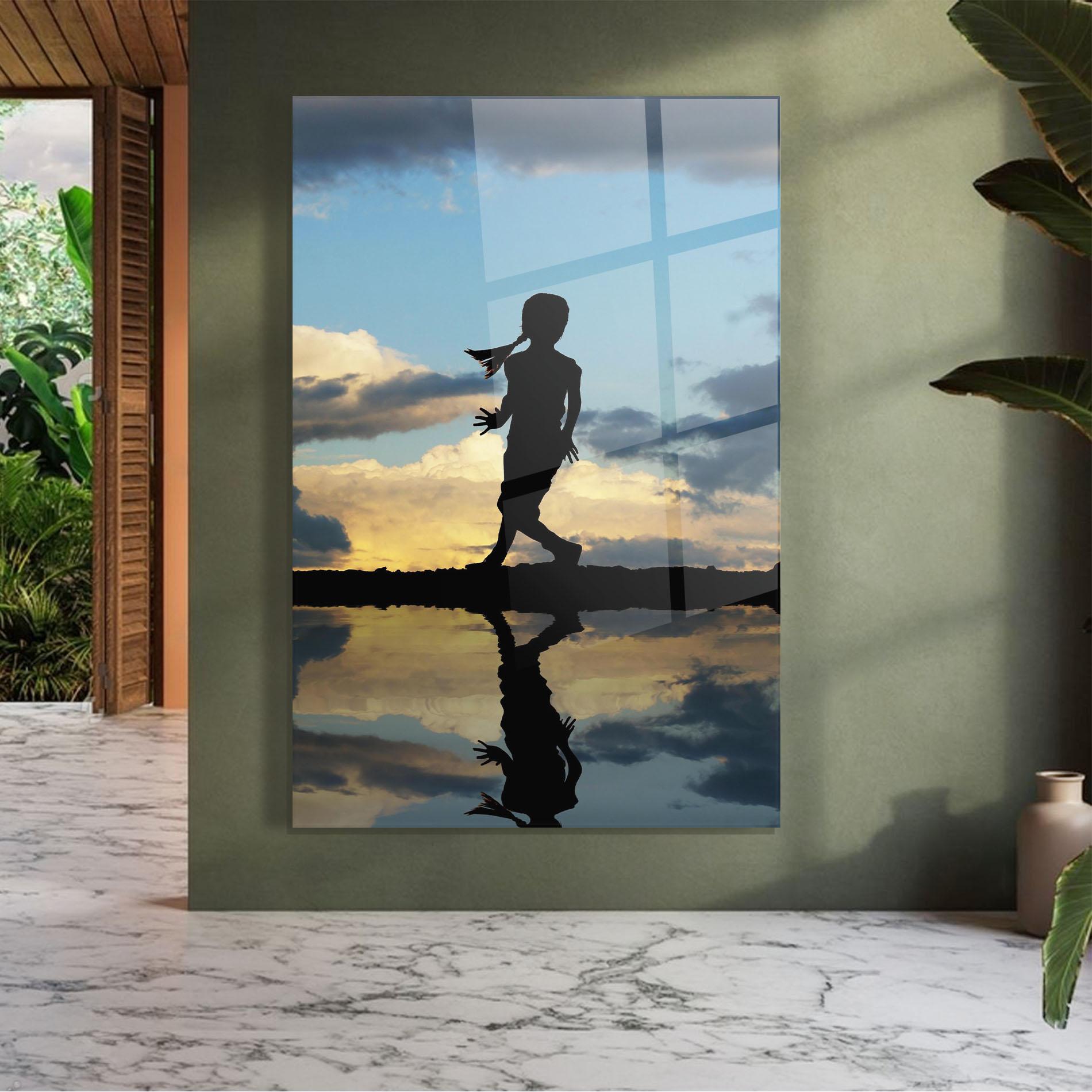 Glasbild Little Girl Jumping mockup 7