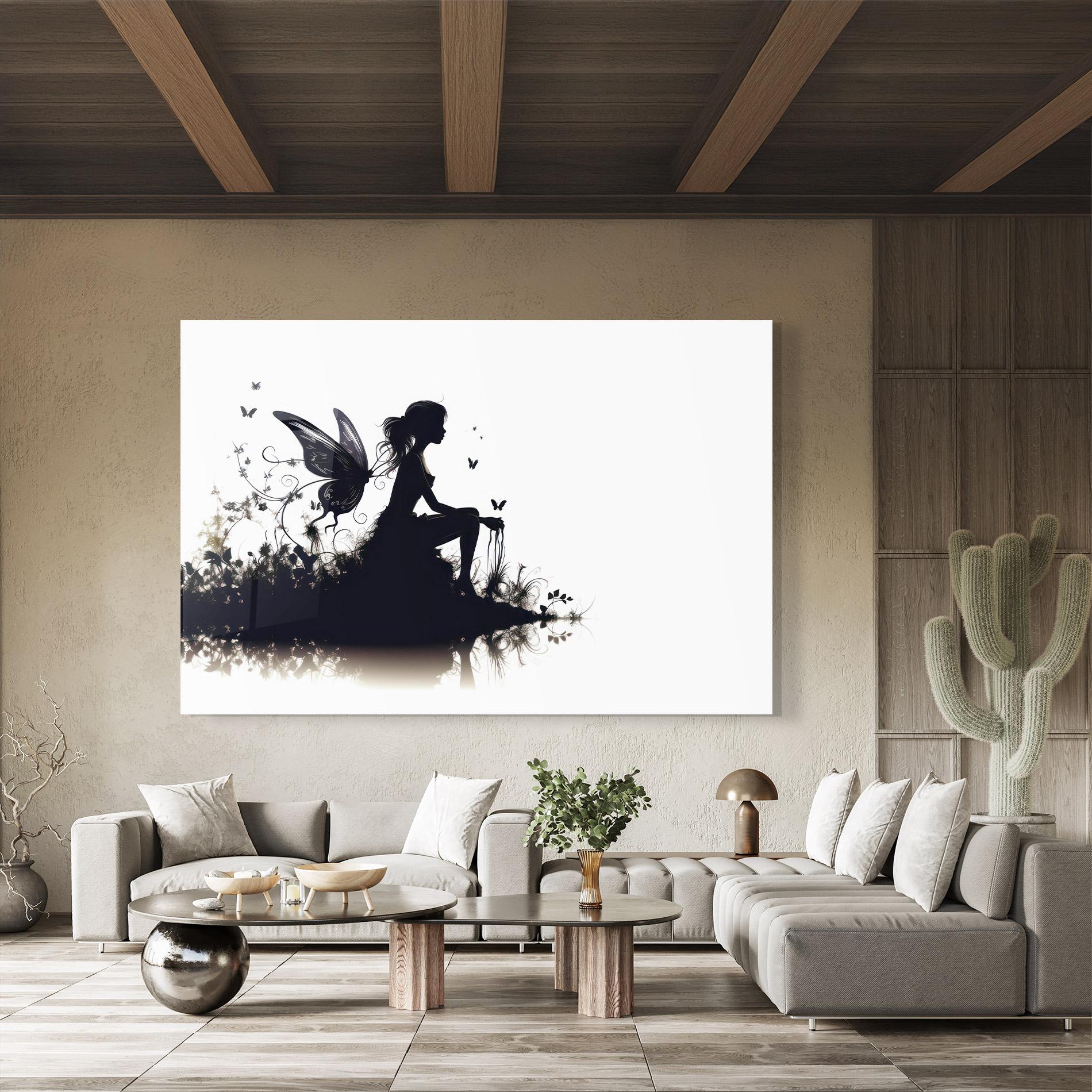 Glasbild Butterfly Woman Shilouette mockup 8