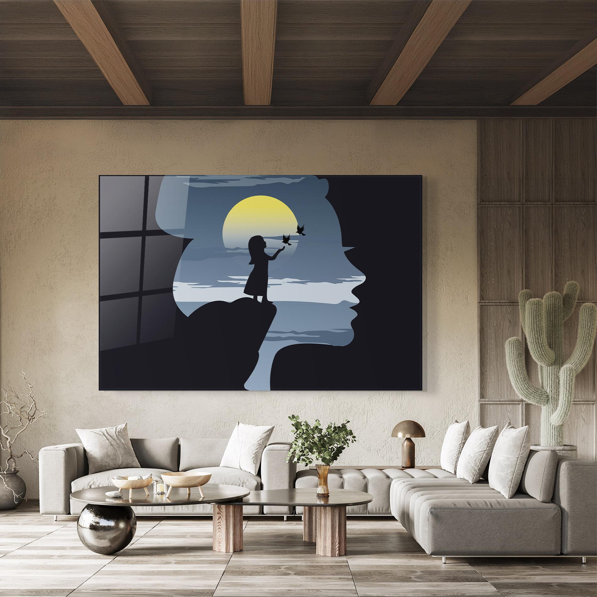 Glasbild Little Girl Birds mockup 8