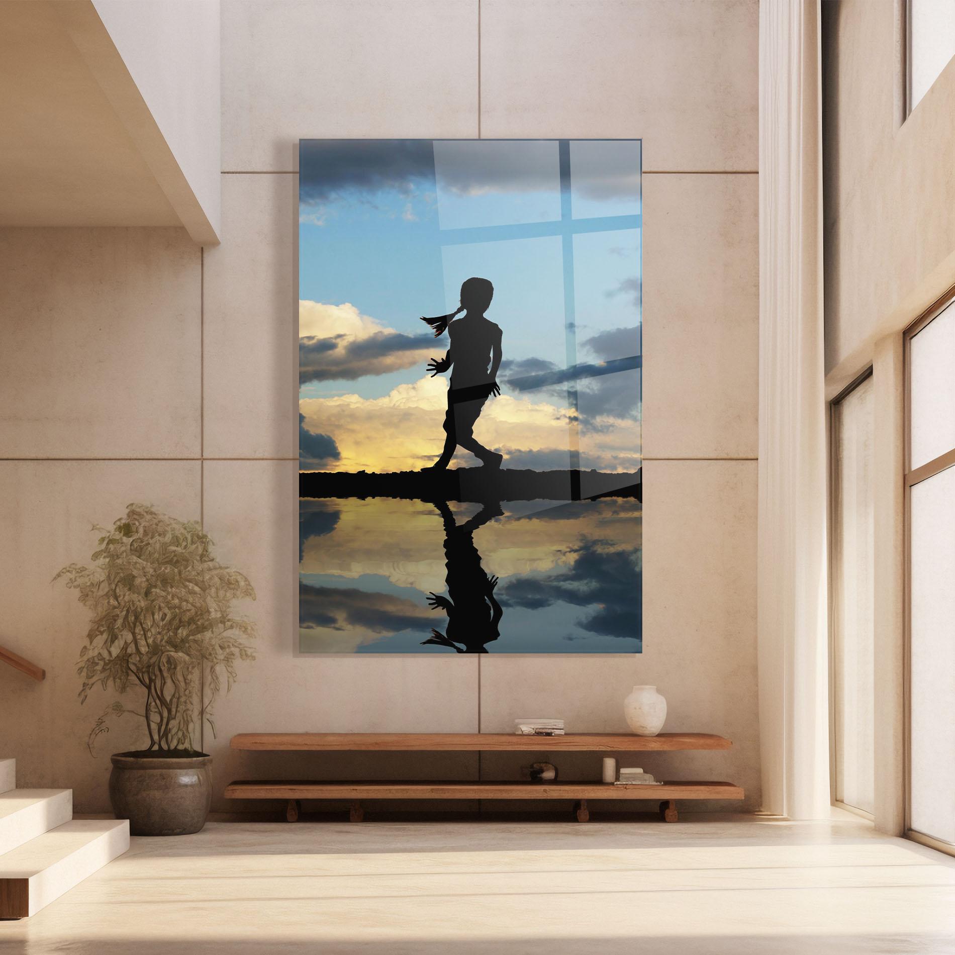 Glasbild Little Girl Jumping mockup 8